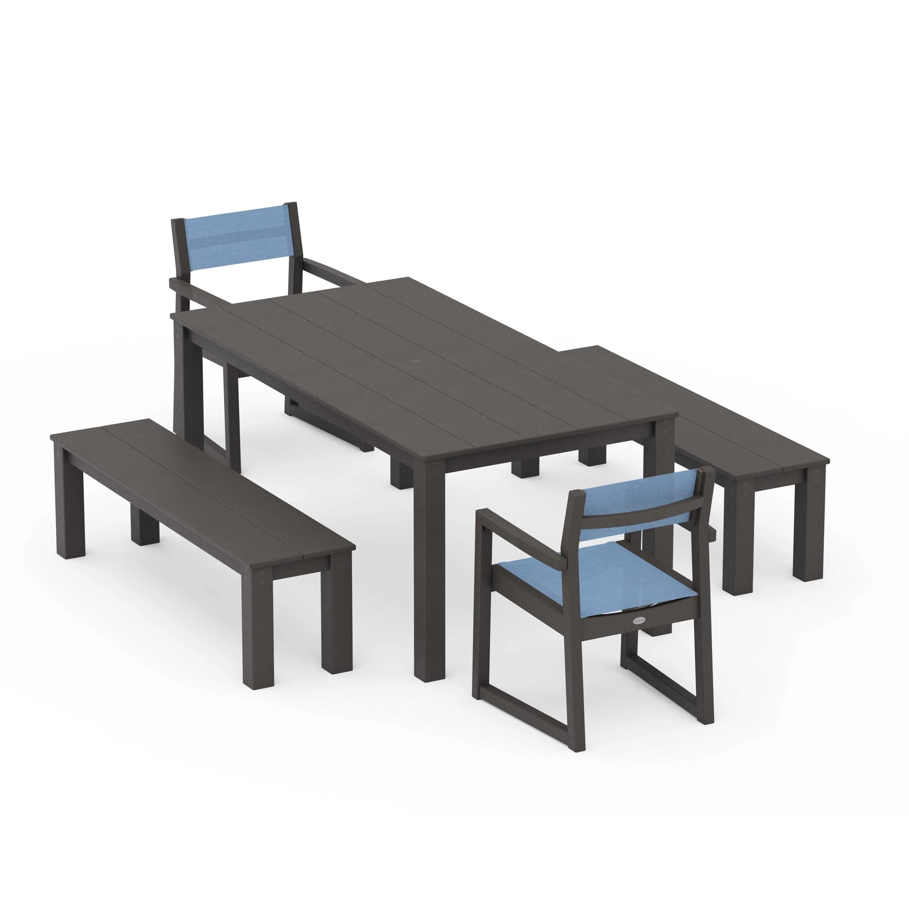 EDGE Sling Arm Chair 5-Piece Parsons Dining Set with Benches - Image 34
