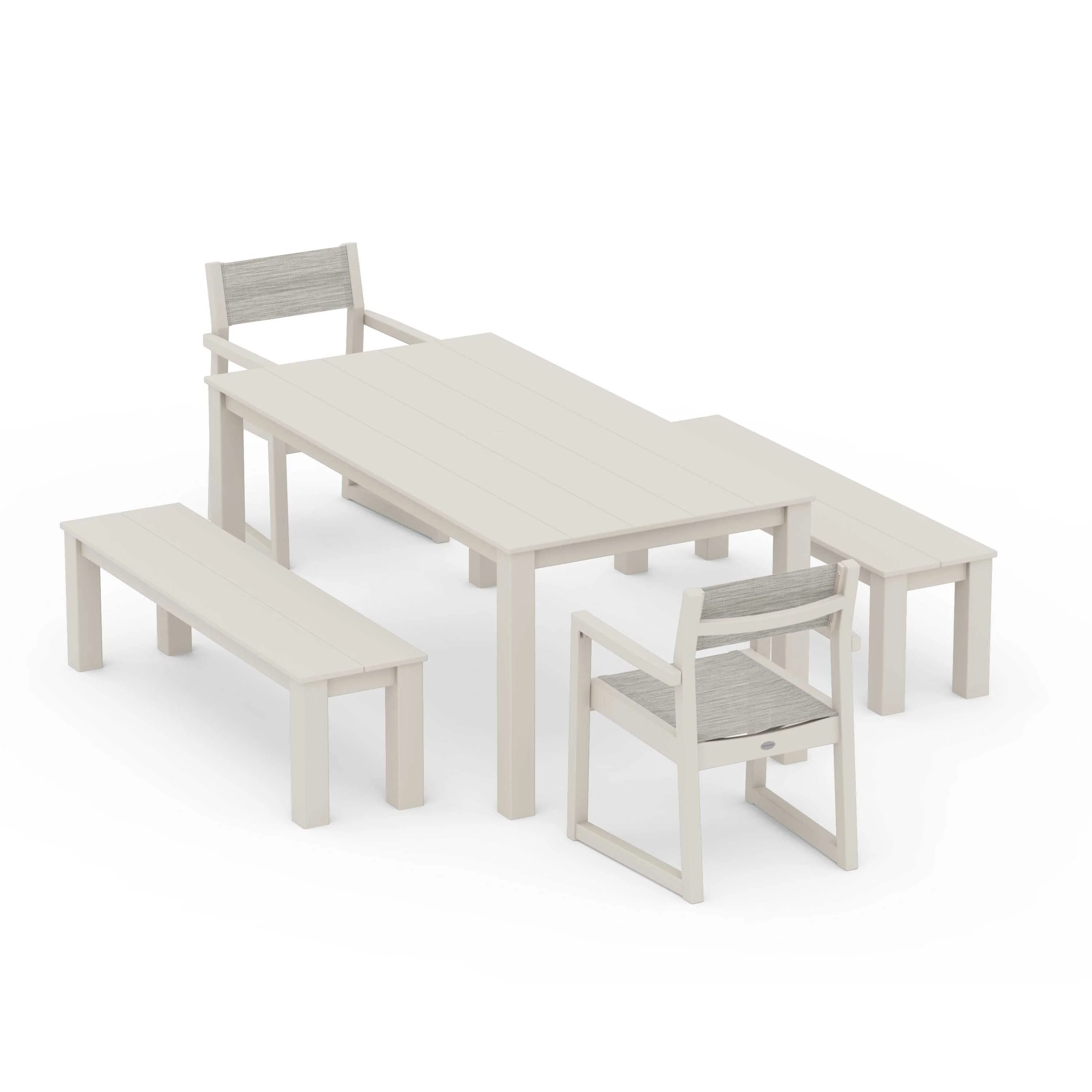 EDGE Sling Arm Chair 5-Piece Parsons Dining Set with Benches - Image 35