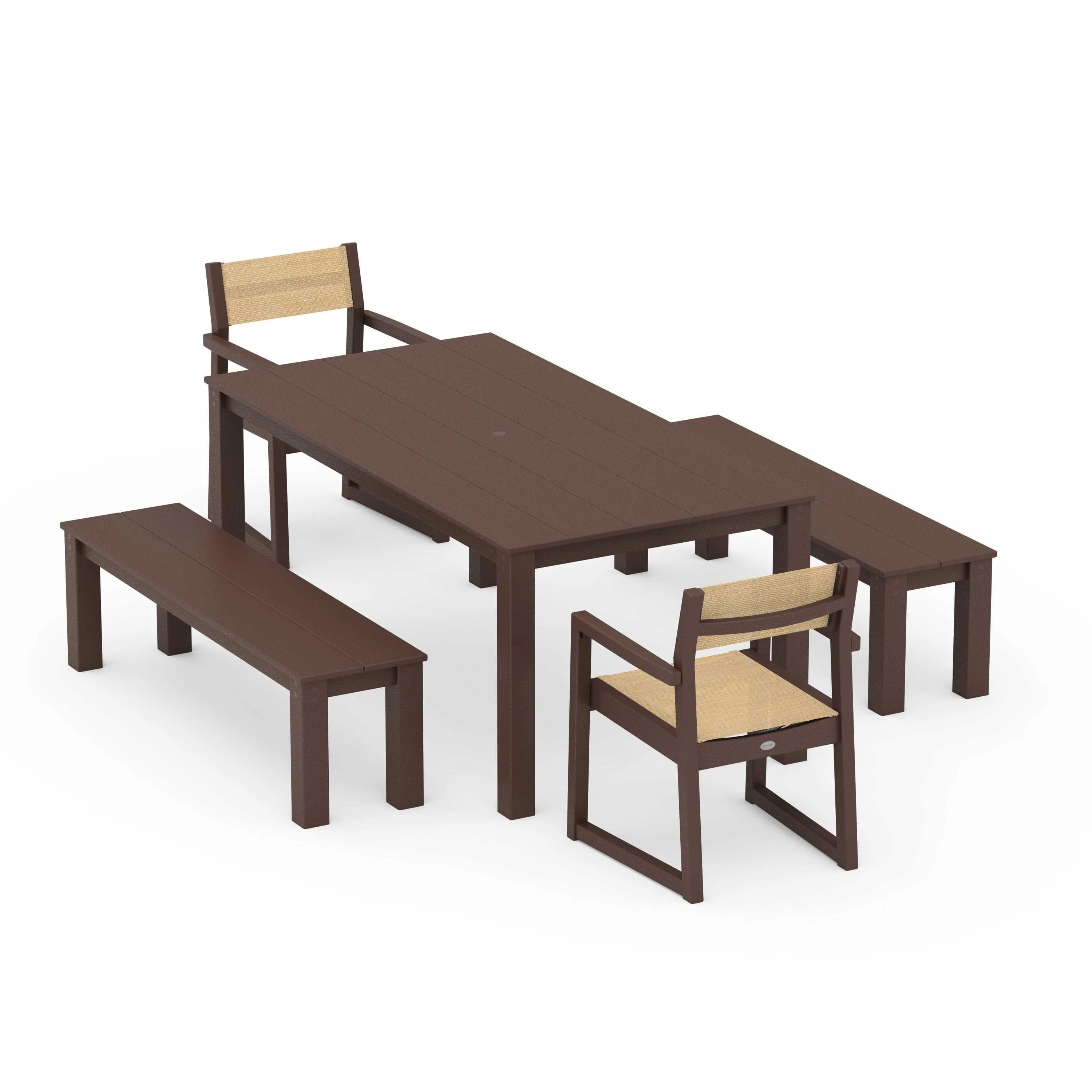 EDGE Sling Arm Chair 5-Piece Parsons Dining Set with Benches - Image 36