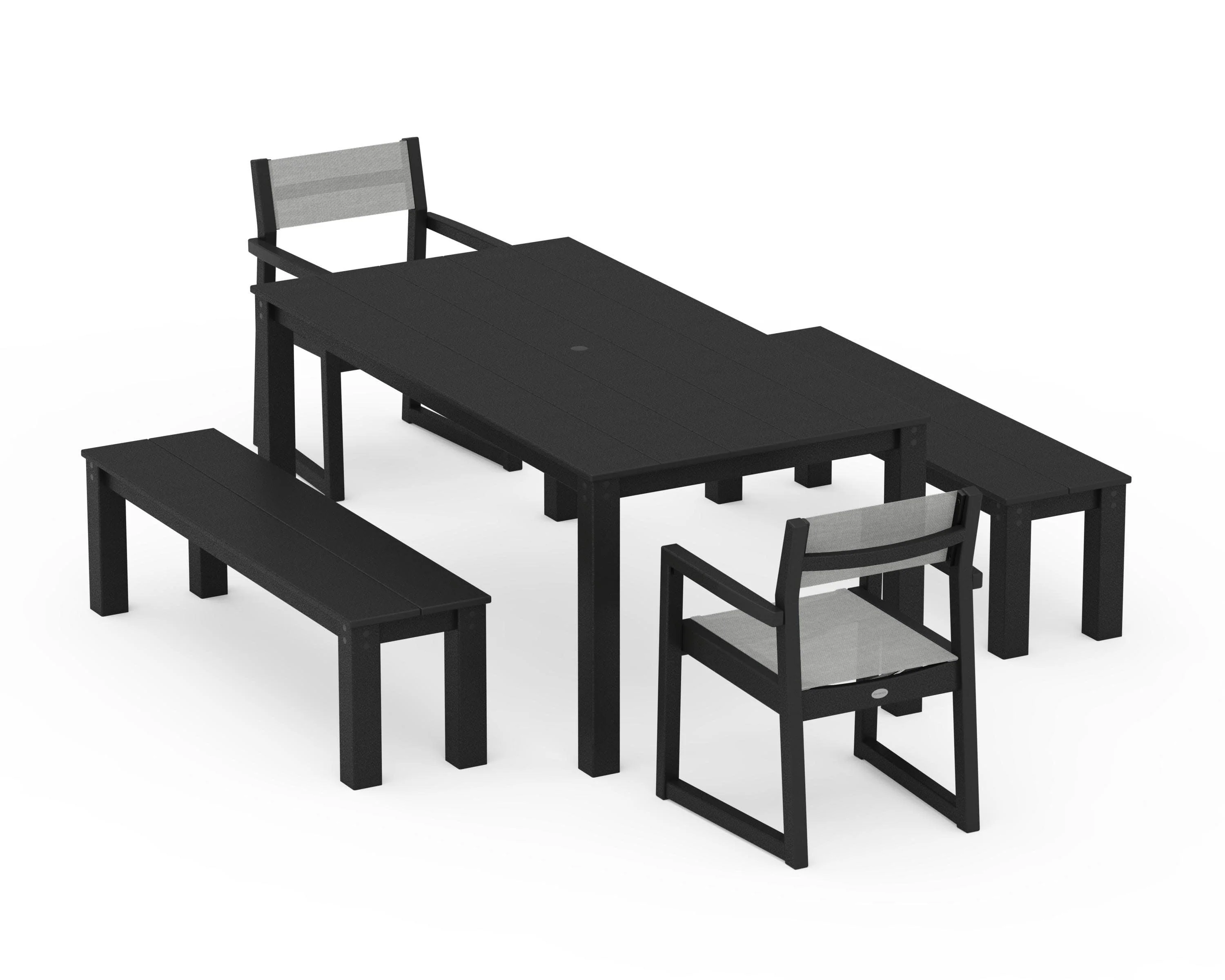 EDGE Sling Arm Chair 5-Piece Parsons Dining Set with Benches - Image 4