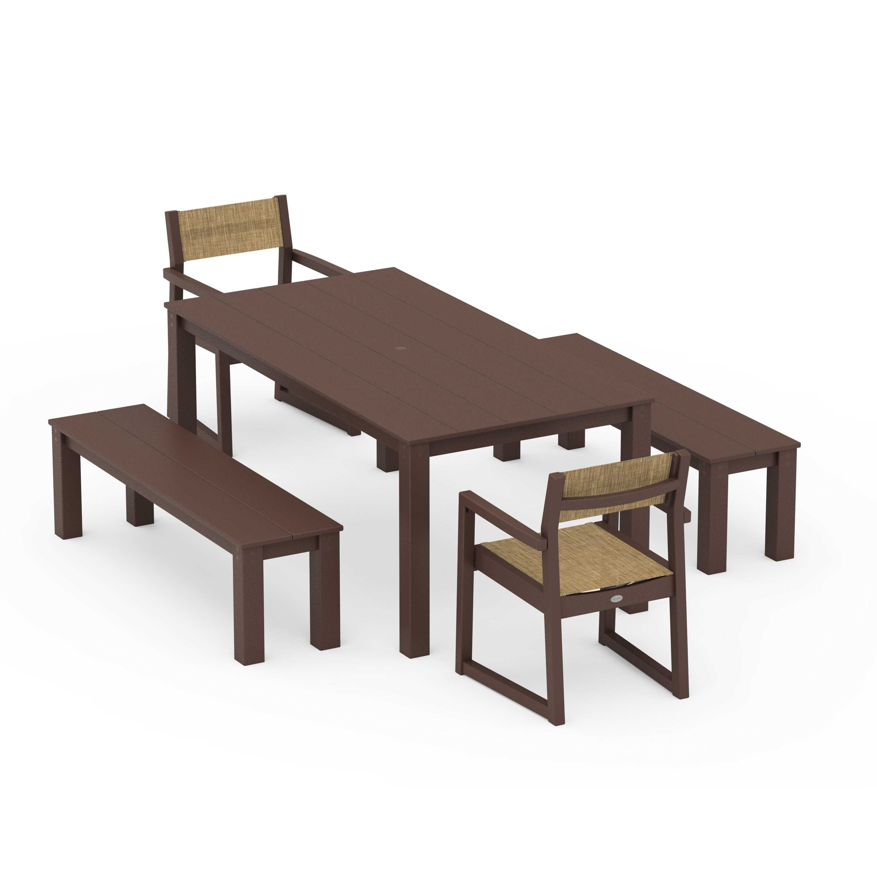 EDGE Sling Arm Chair 5-Piece Parsons Dining Set with Benches - Image 40