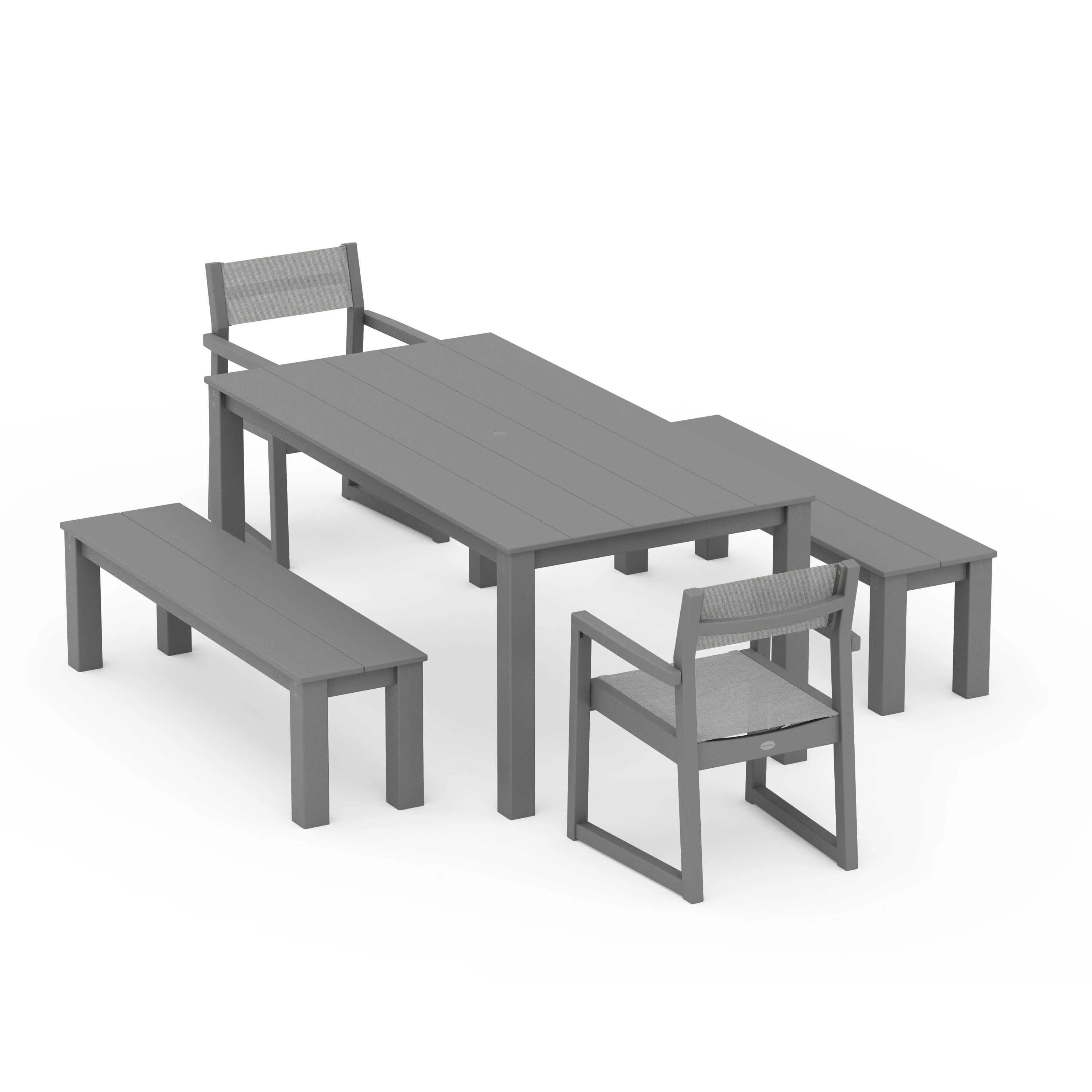 EDGE Sling Arm Chair 5-Piece Parsons Dining Set with Benches - Image 41