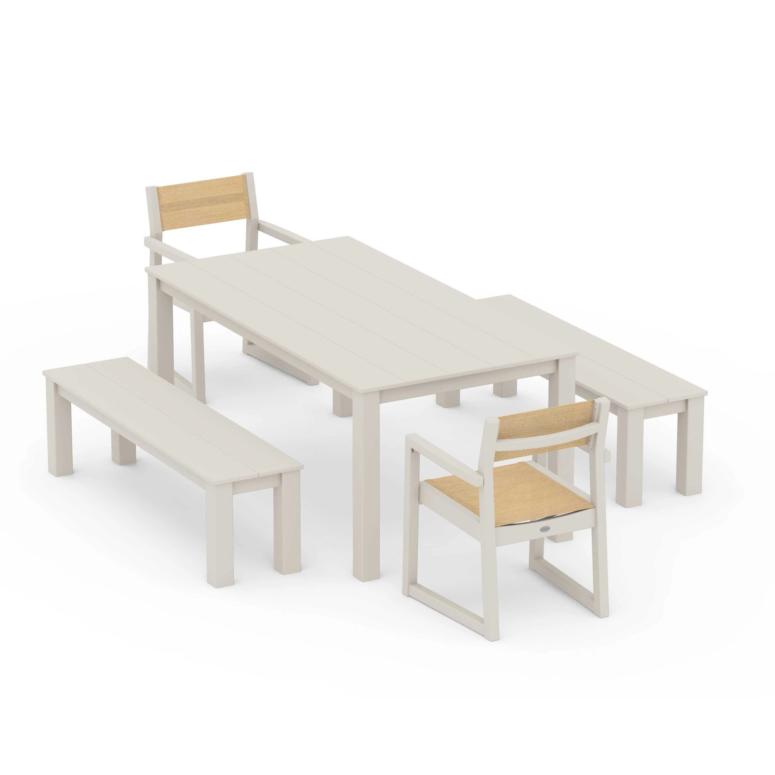 EDGE Sling Arm Chair 5-Piece Parsons Dining Set with Benches - Image 42