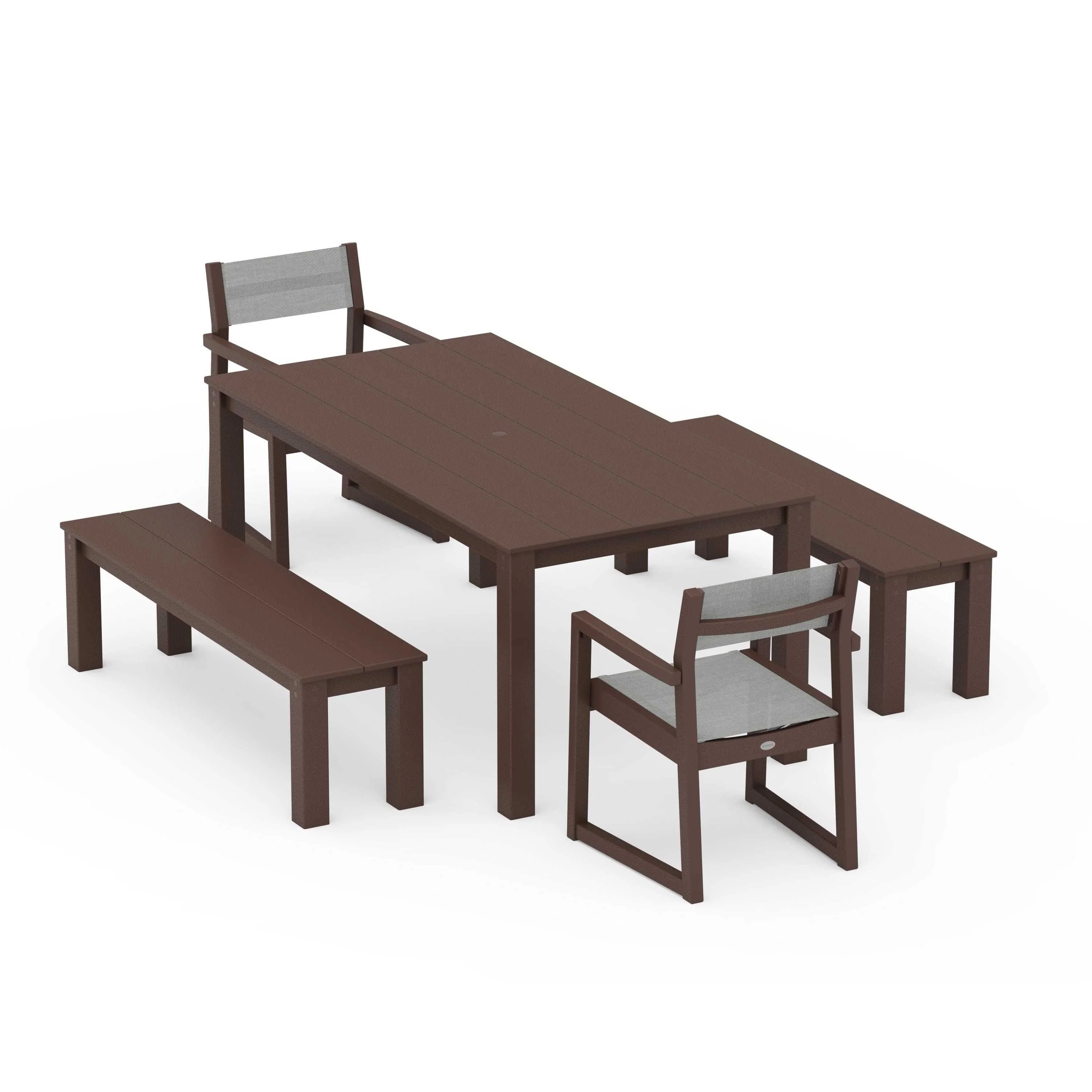 EDGE Sling Arm Chair 5-Piece Parsons Dining Set with Benches - Image 43