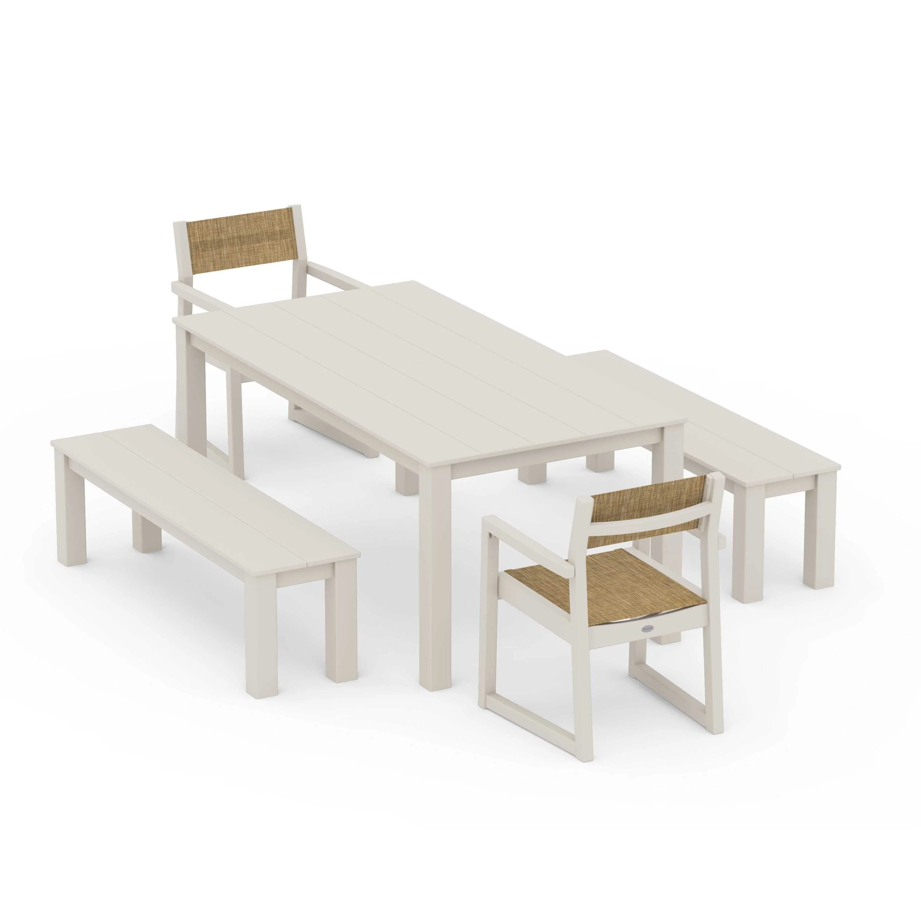 EDGE Sling Arm Chair 5-Piece Parsons Dining Set with Benches - Image 44