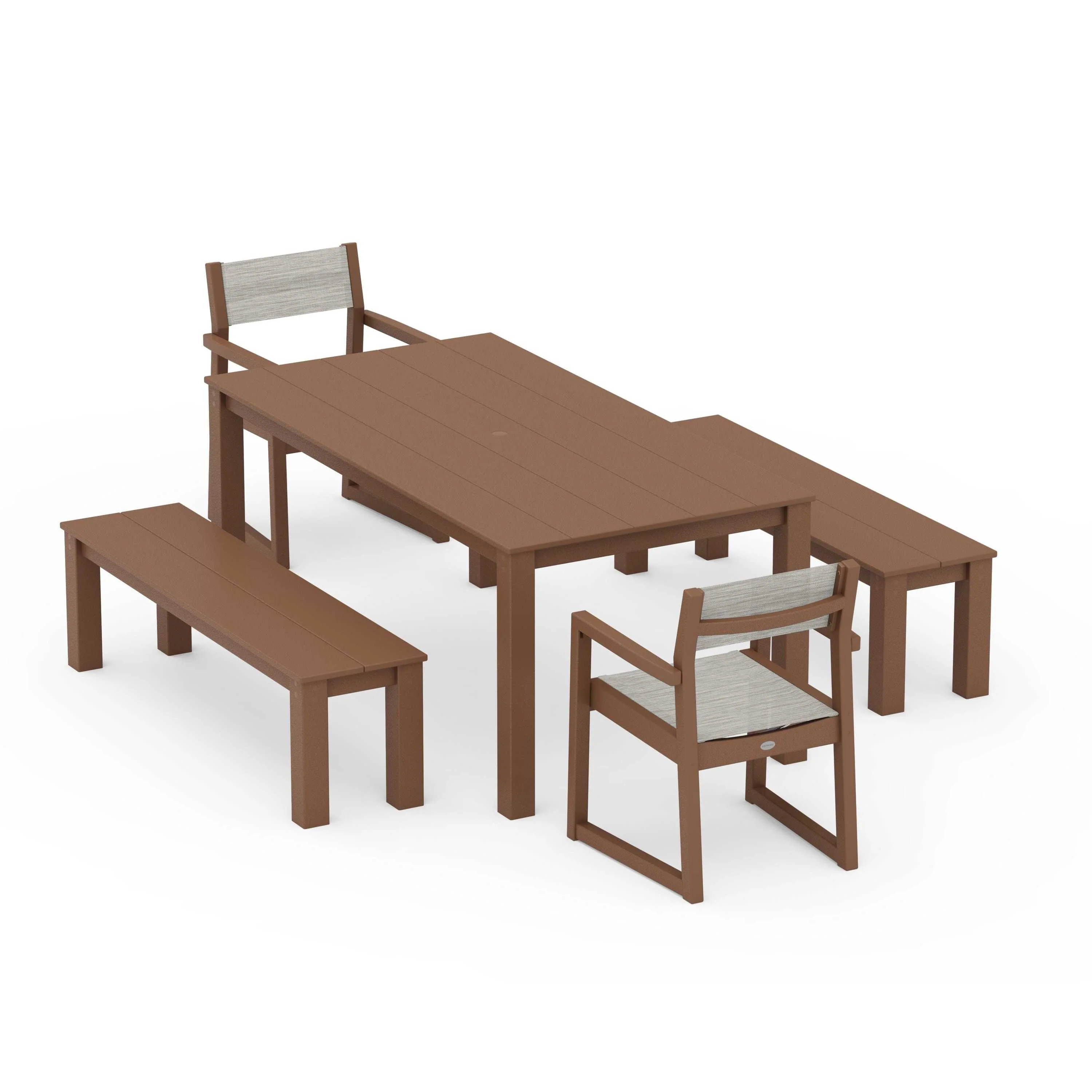 EDGE Sling Arm Chair 5-Piece Parsons Dining Set with Benches - Image 46