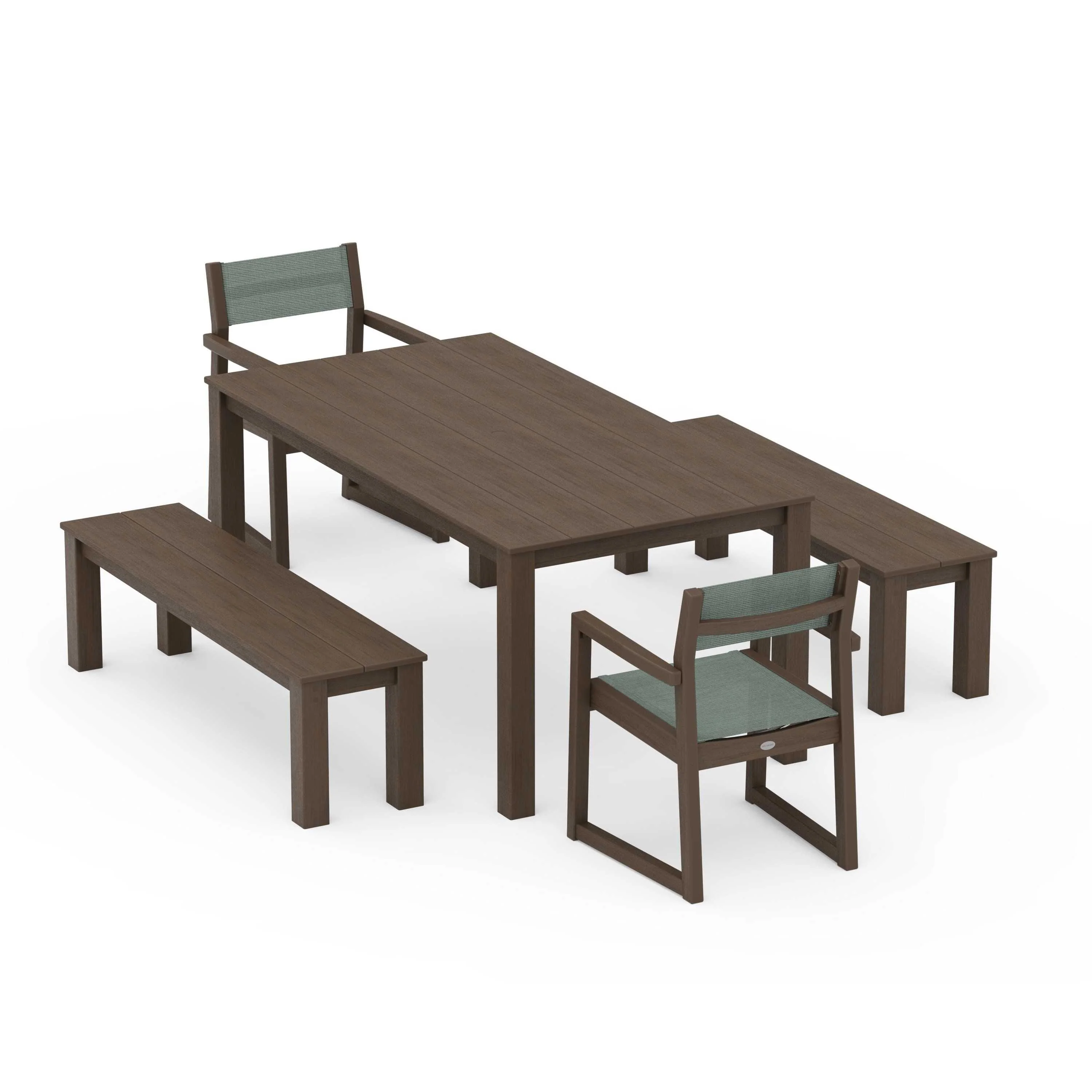 EDGE Sling Arm Chair 5-Piece Parsons Dining Set with Benches - Image 48