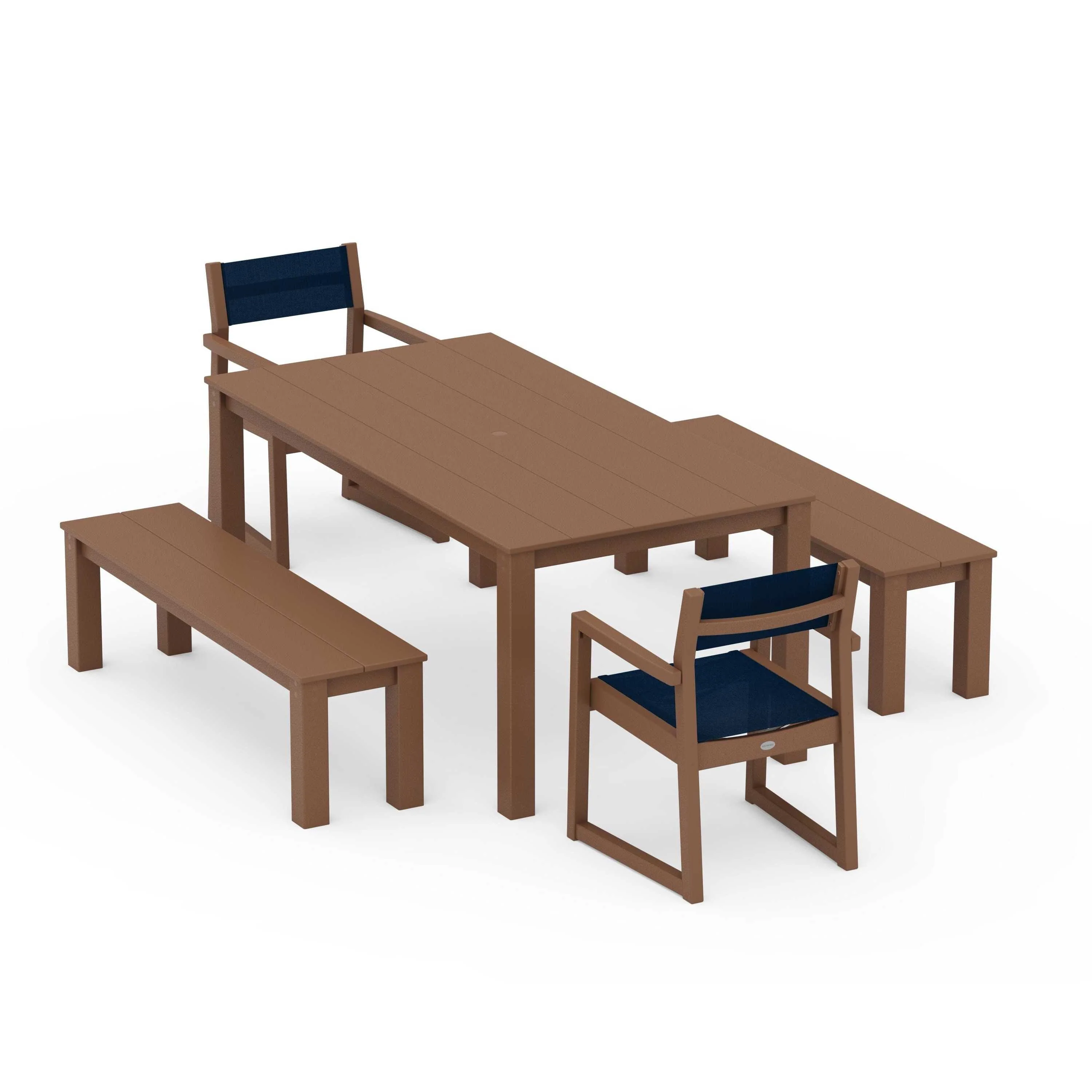 EDGE Sling Arm Chair 5-Piece Parsons Dining Set with Benches - Image 49