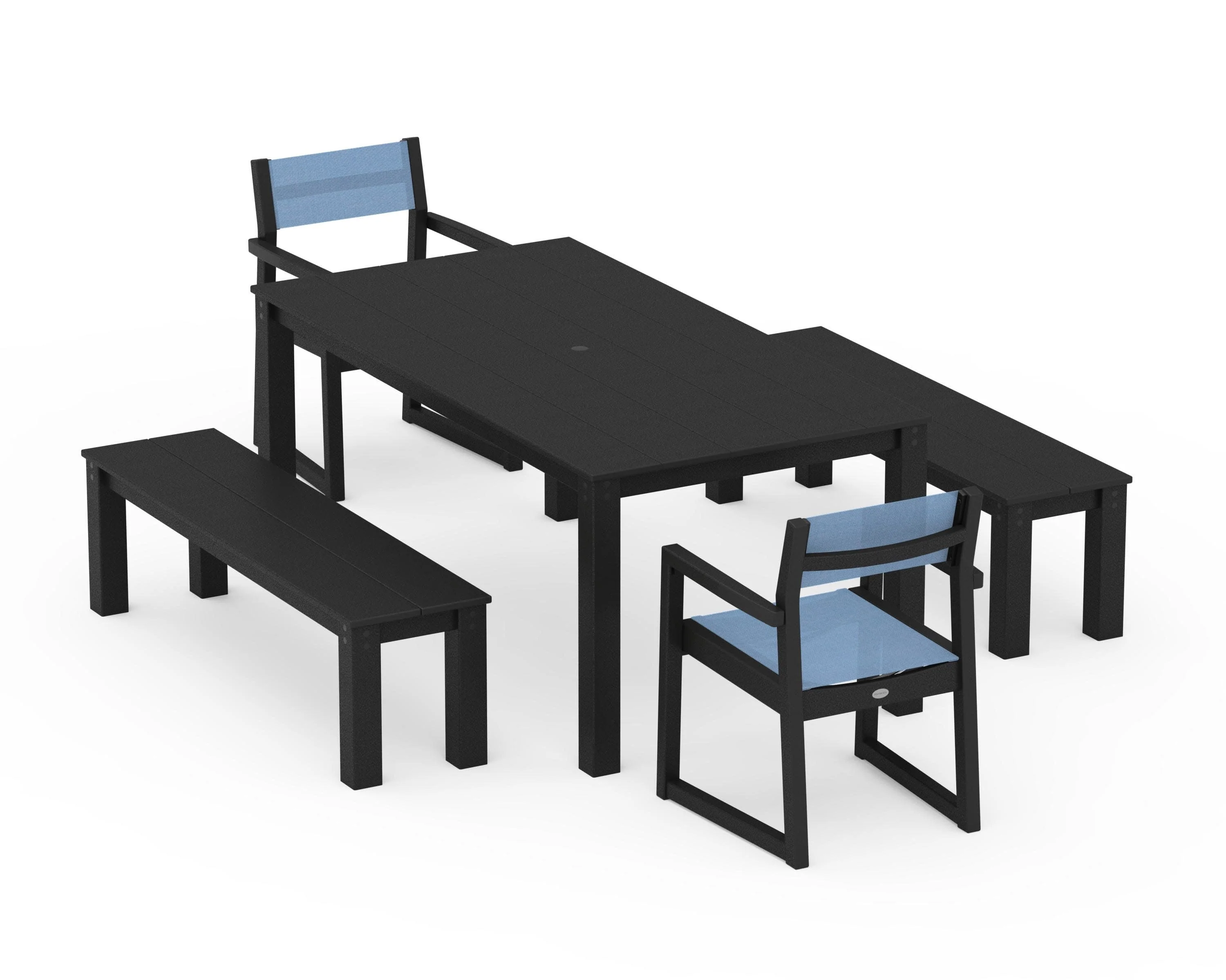 EDGE Sling Arm Chair 5-Piece Parsons Dining Set with Benches - Image 5