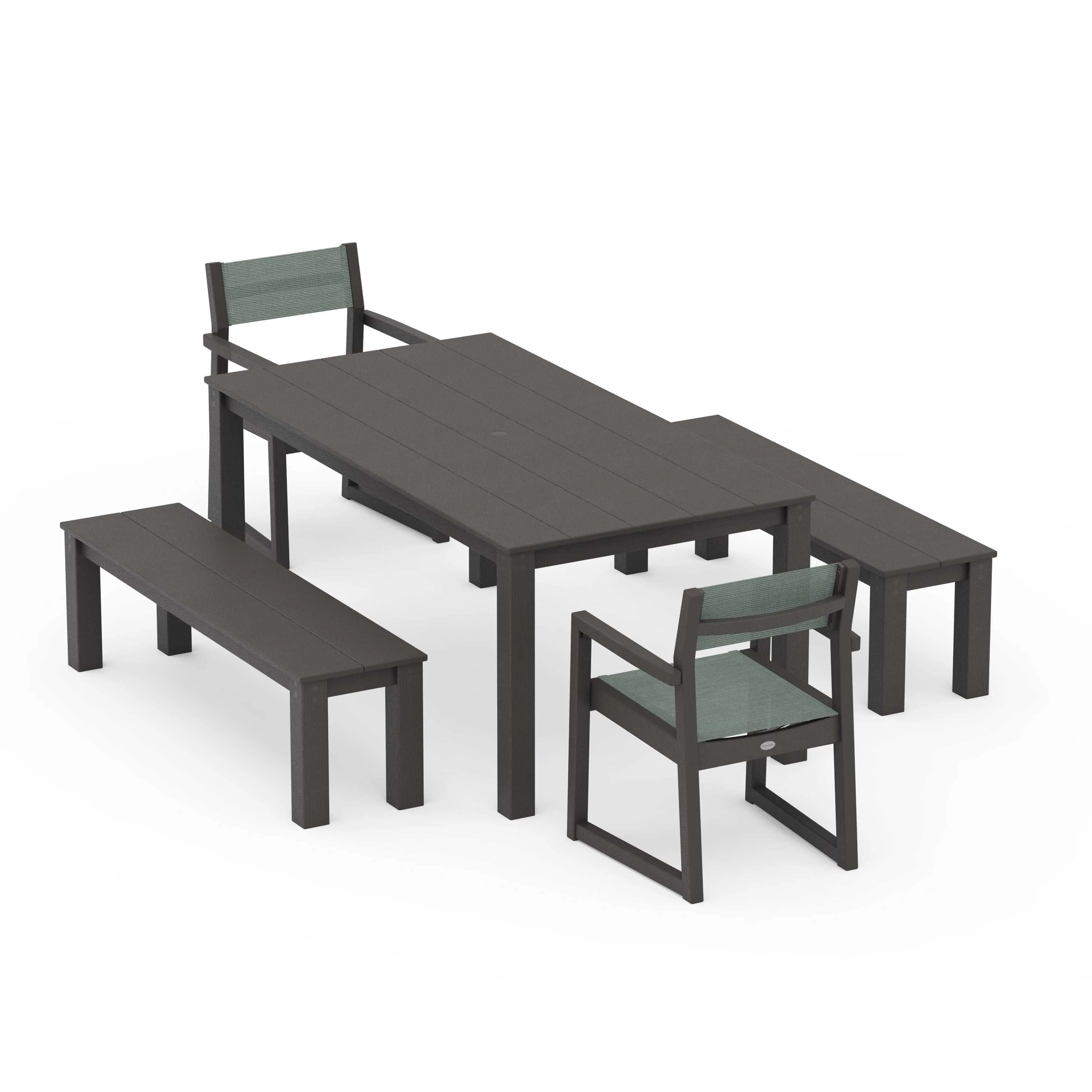 EDGE Sling Arm Chair 5-Piece Parsons Dining Set with Benches - Image 50