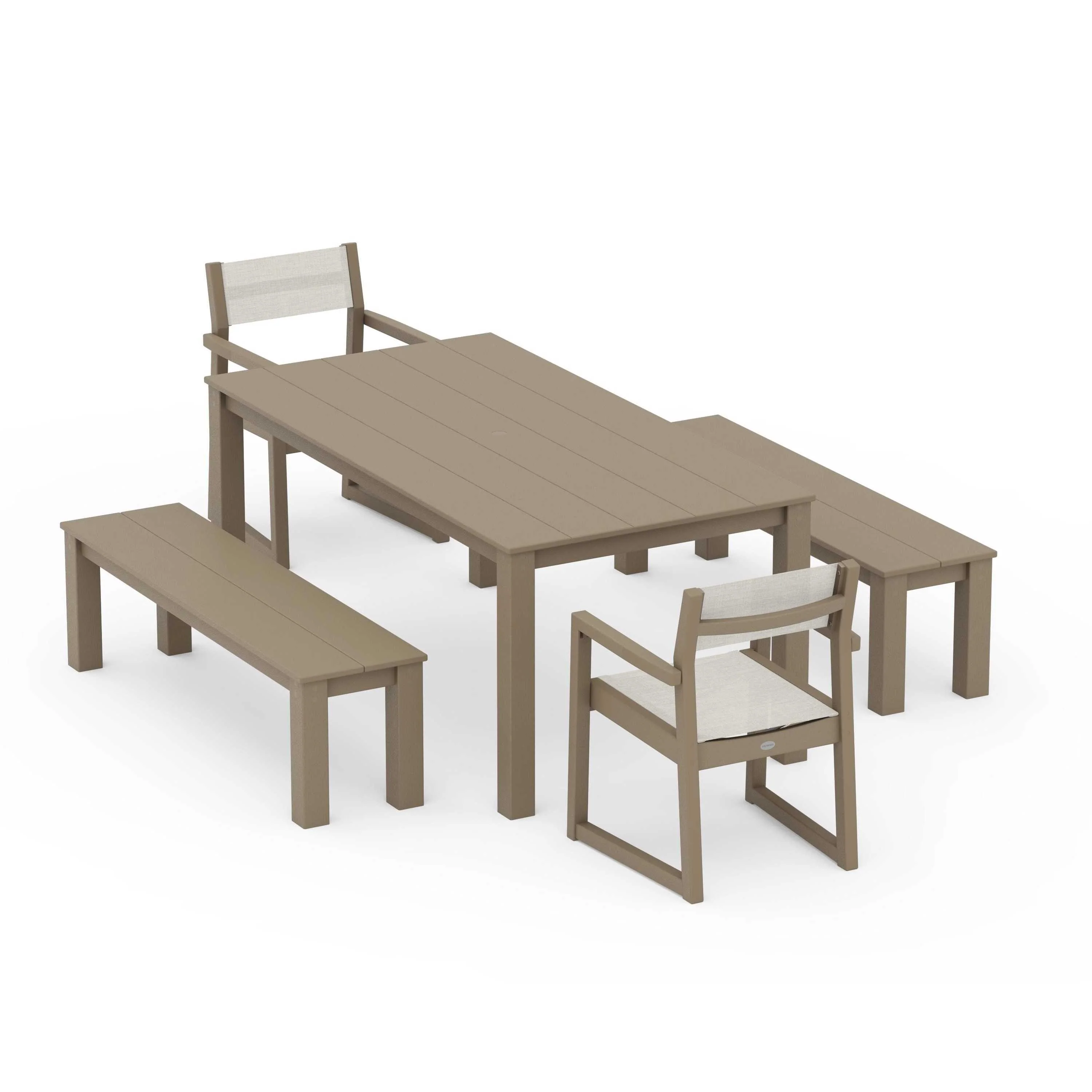 EDGE Sling Arm Chair 5-Piece Parsons Dining Set with Benches - Image 51