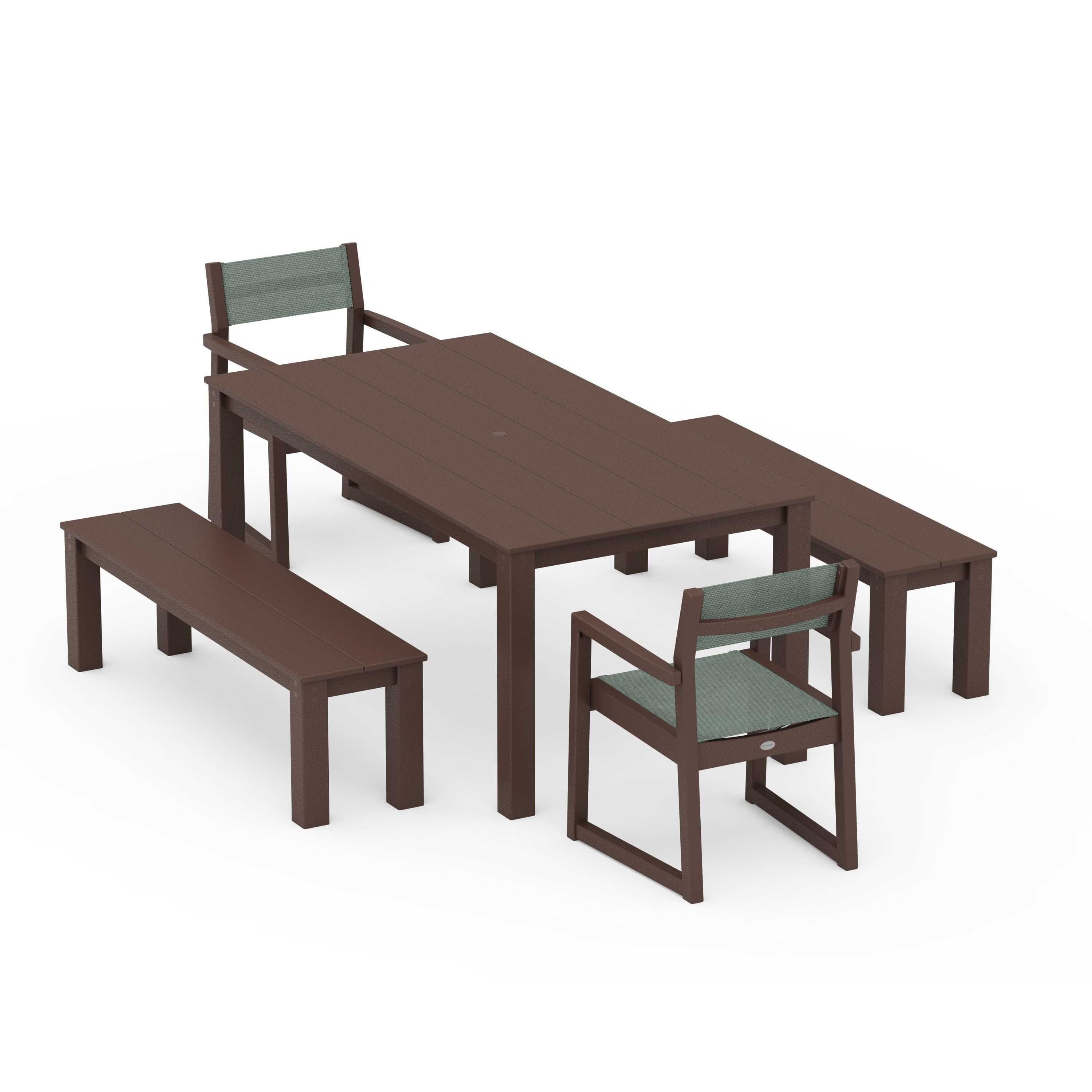 EDGE Sling Arm Chair 5-Piece Parsons Dining Set with Benches - Image 52