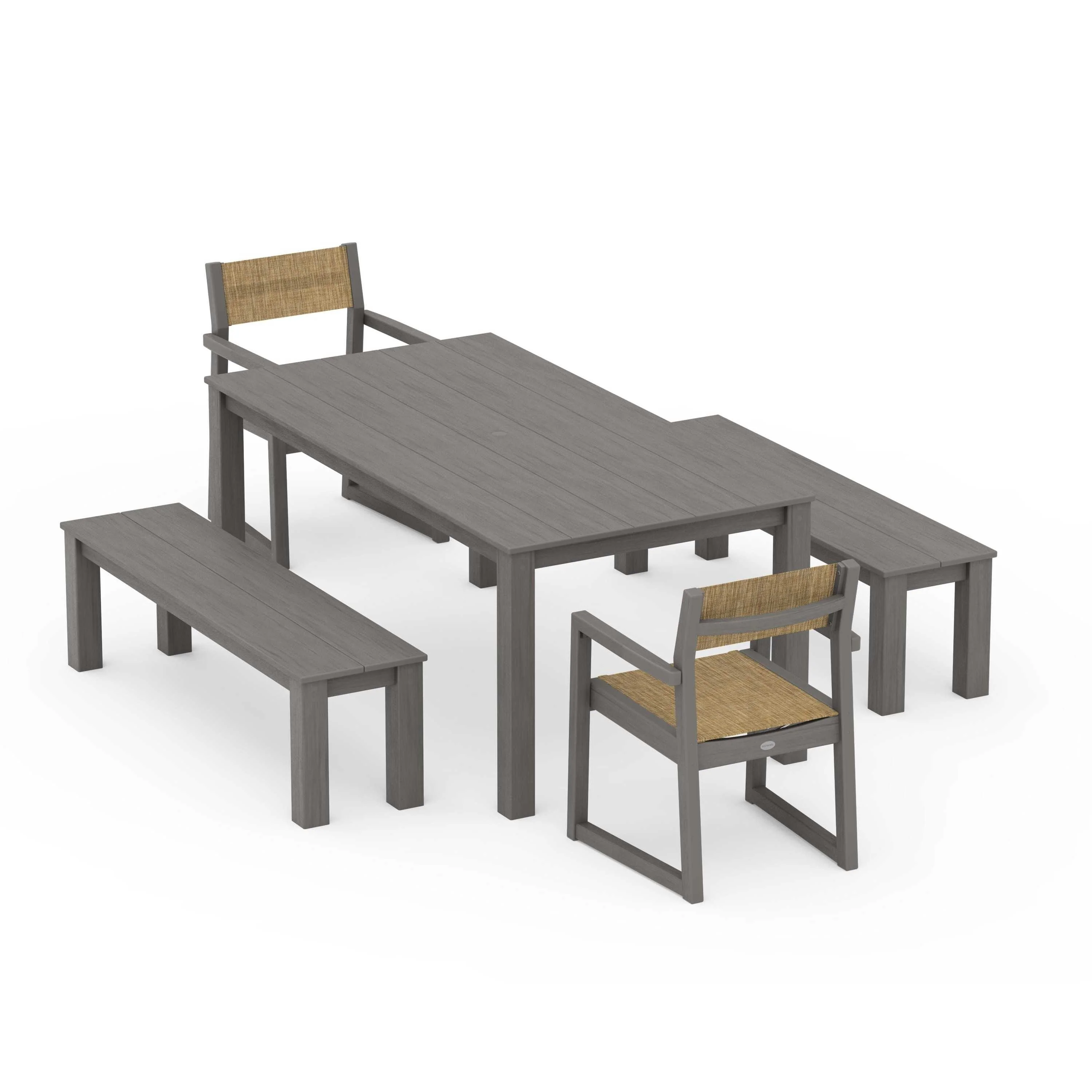 EDGE Sling Arm Chair 5-Piece Parsons Dining Set with Benches - Image 54