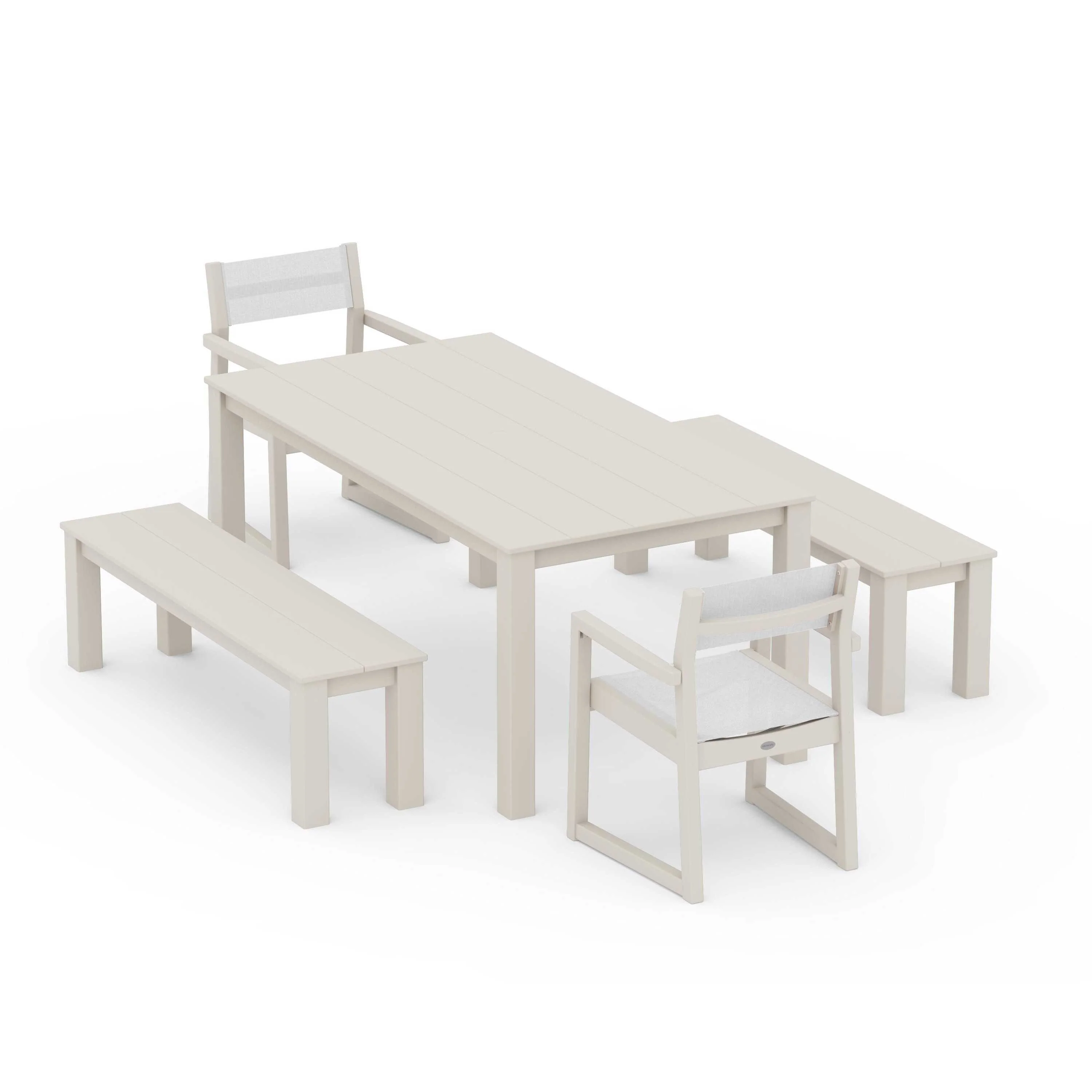 EDGE Sling Arm Chair 5-Piece Parsons Dining Set with Benches - Image 55