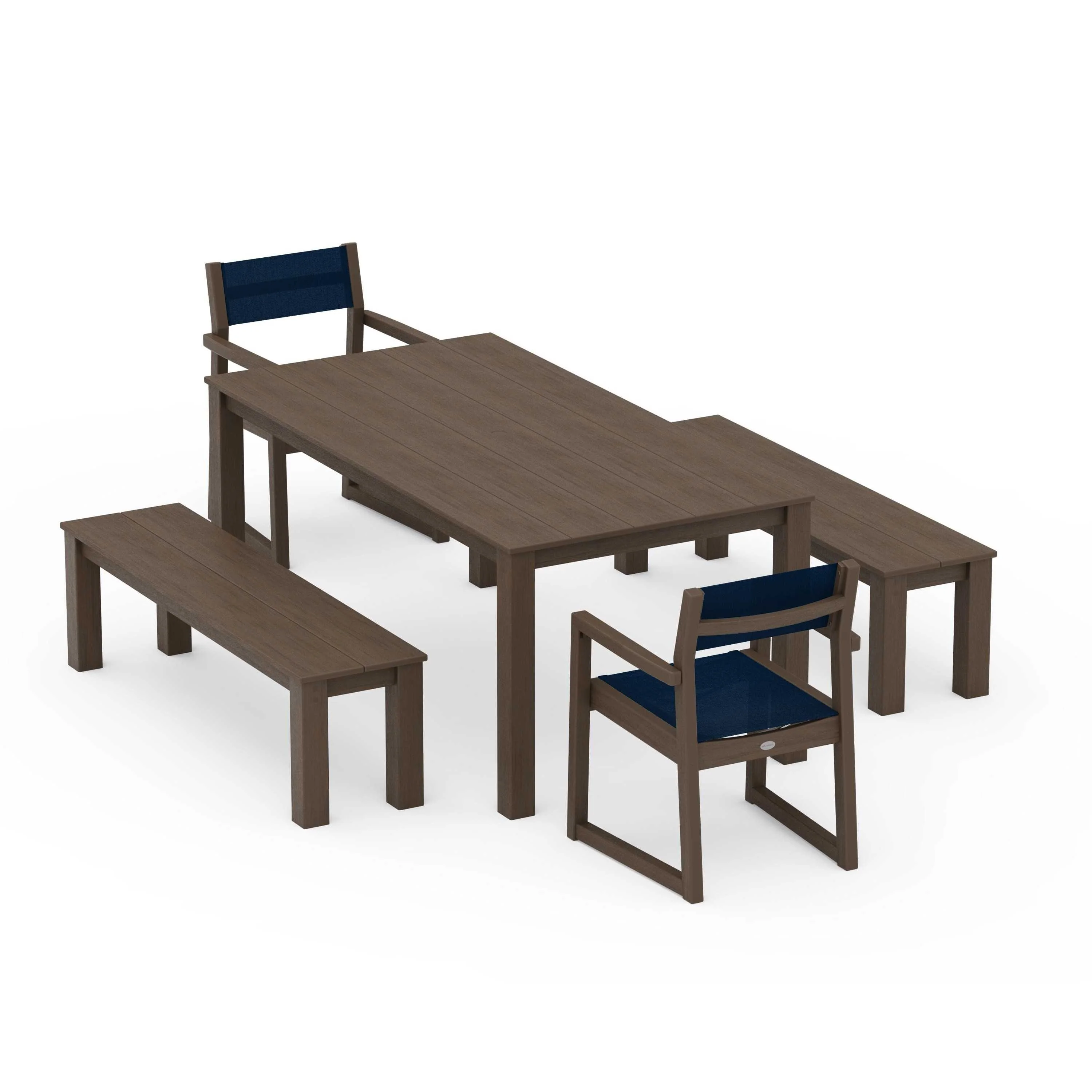 EDGE Sling Arm Chair 5-Piece Parsons Dining Set with Benches - Image 56
