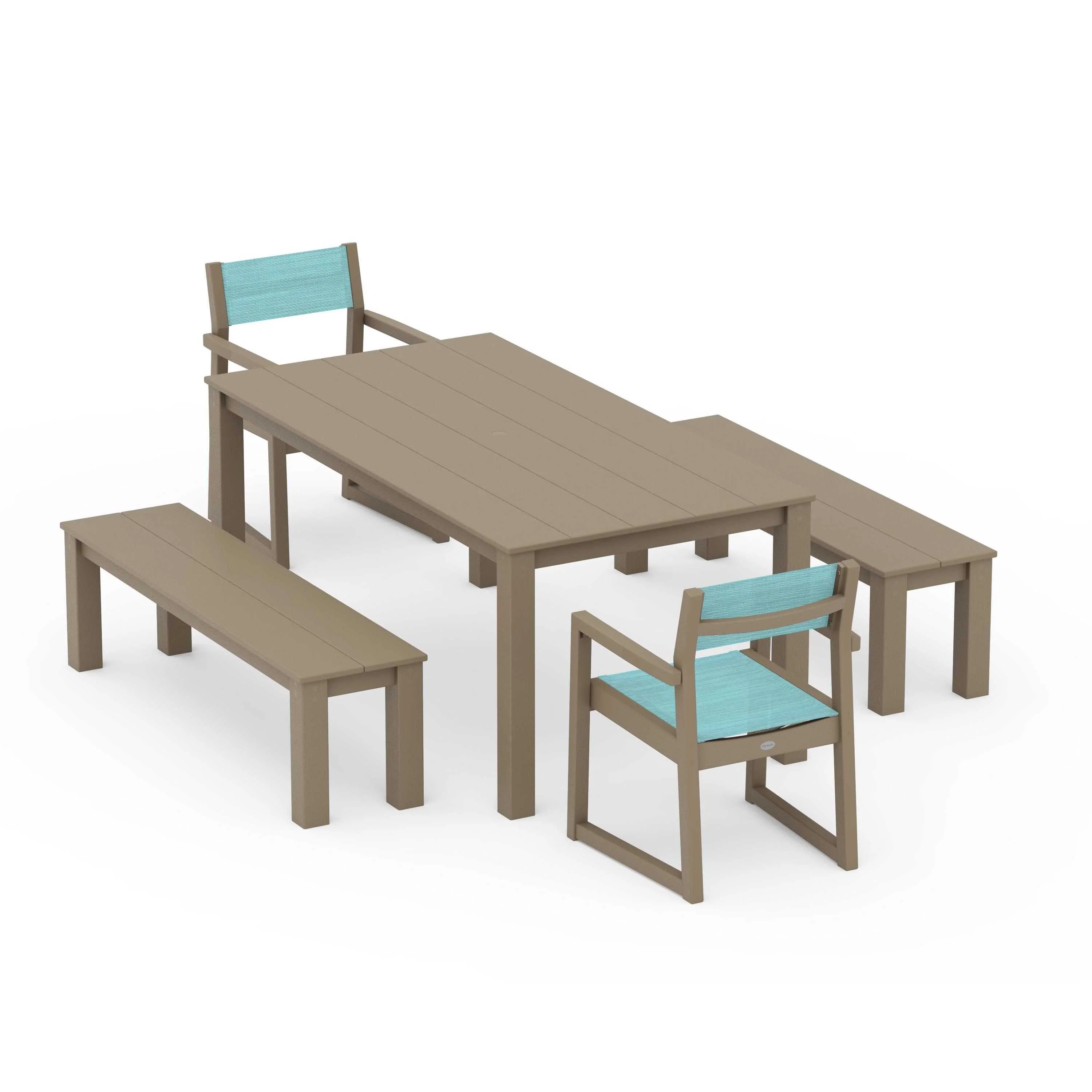 EDGE Sling Arm Chair 5-Piece Parsons Dining Set with Benches - Image 57