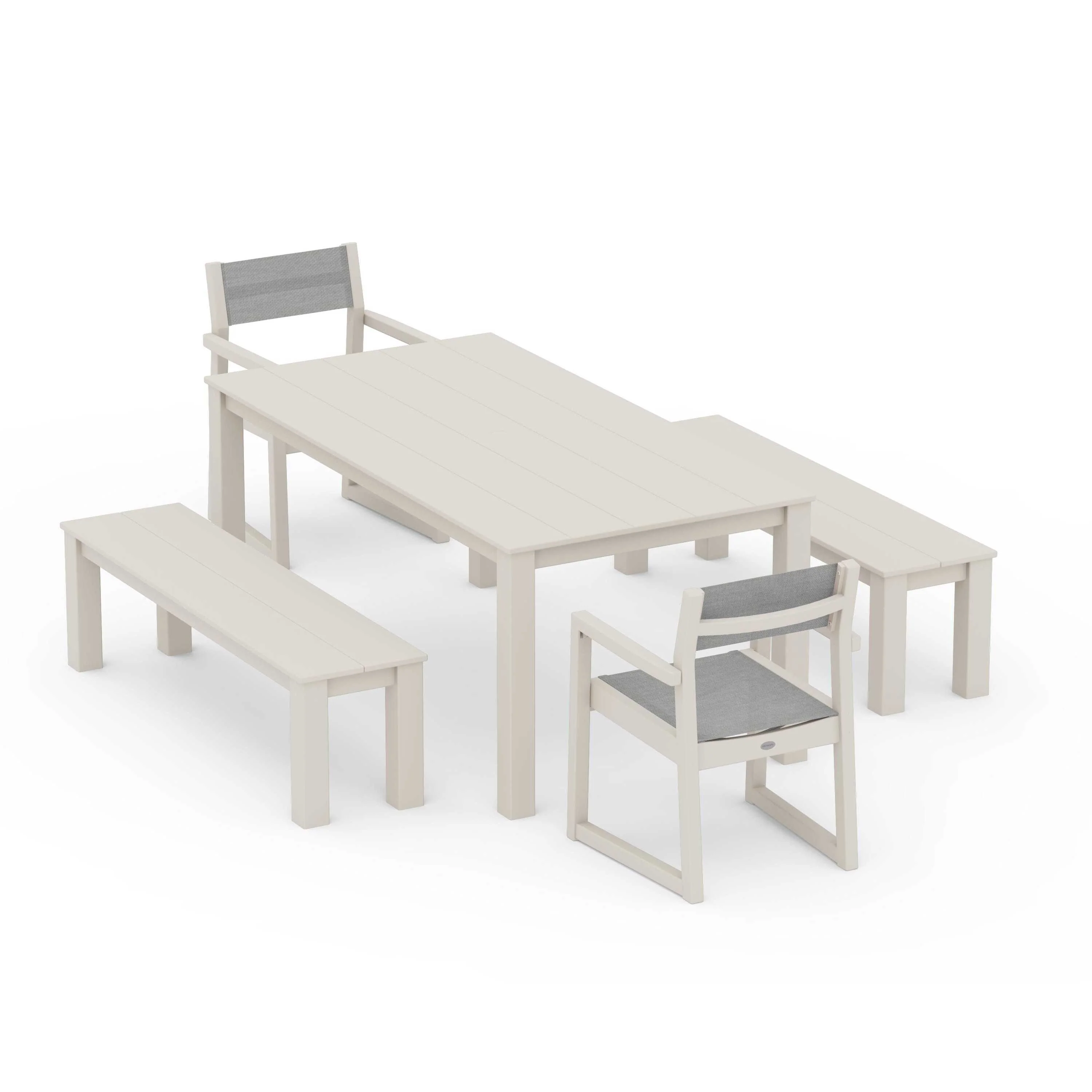 EDGE Sling Arm Chair 5-Piece Parsons Dining Set with Benches - Image 58