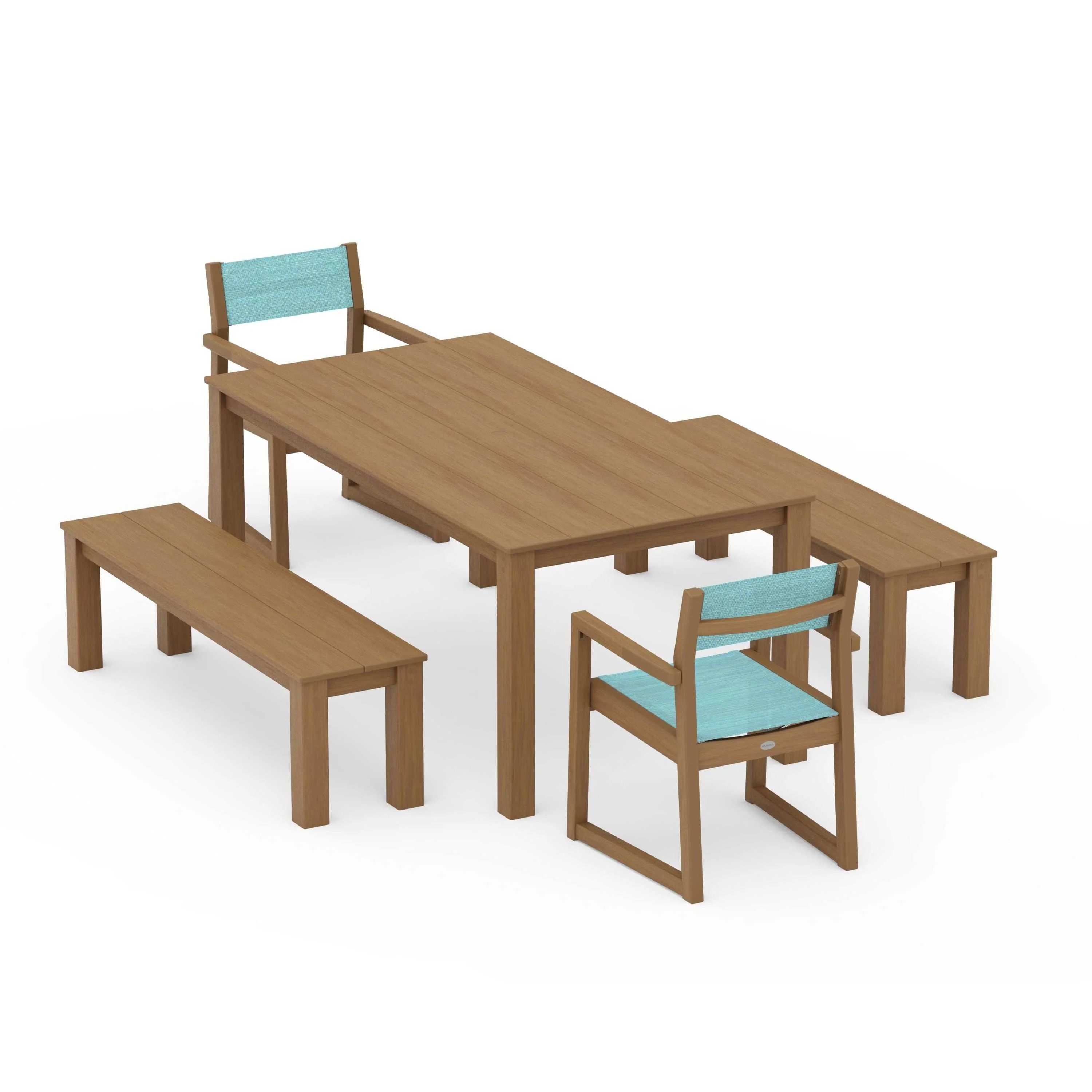 EDGE Sling Arm Chair 5-Piece Parsons Dining Set with Benches - Image 59