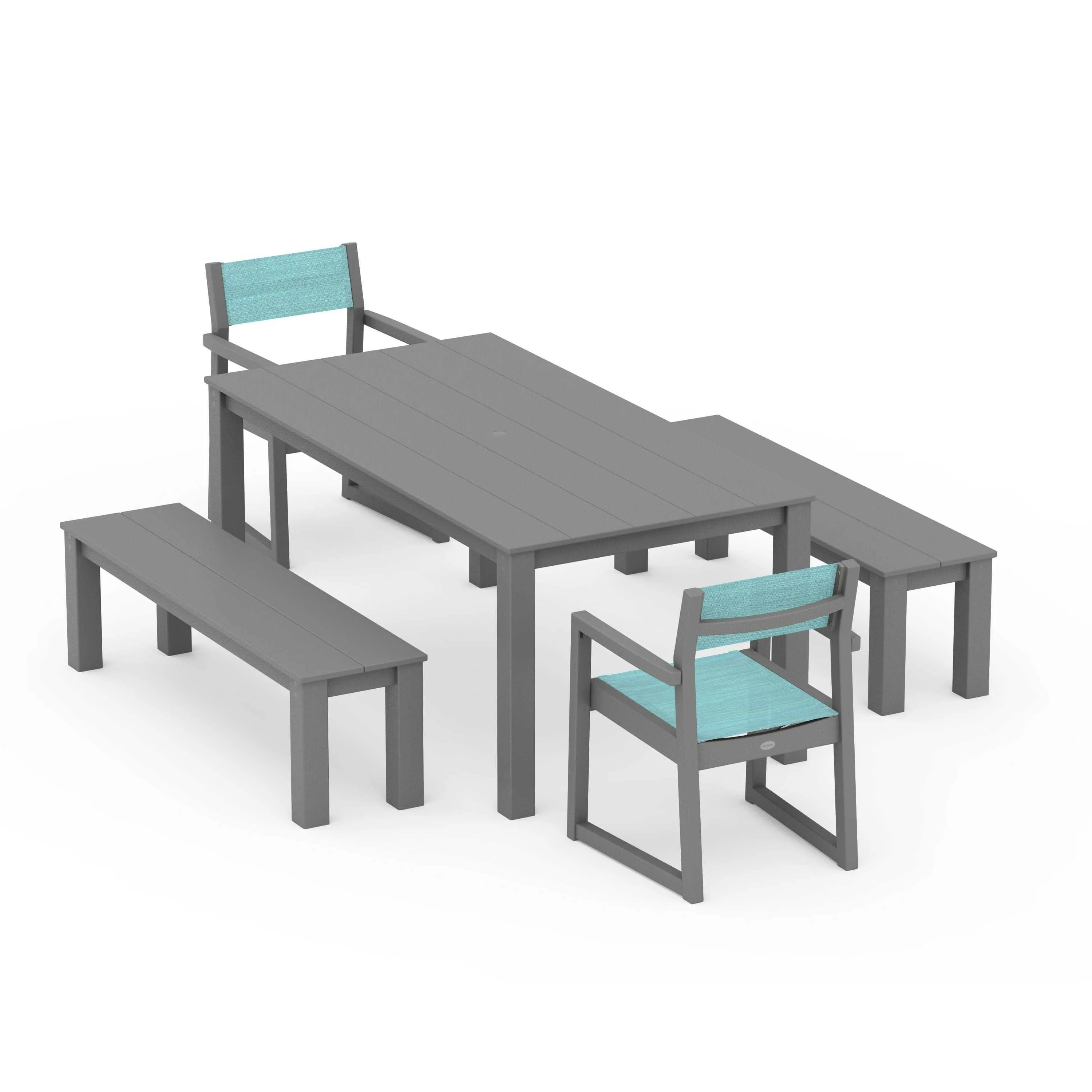 EDGE Sling Arm Chair 5-Piece Parsons Dining Set with Benches - Image 60