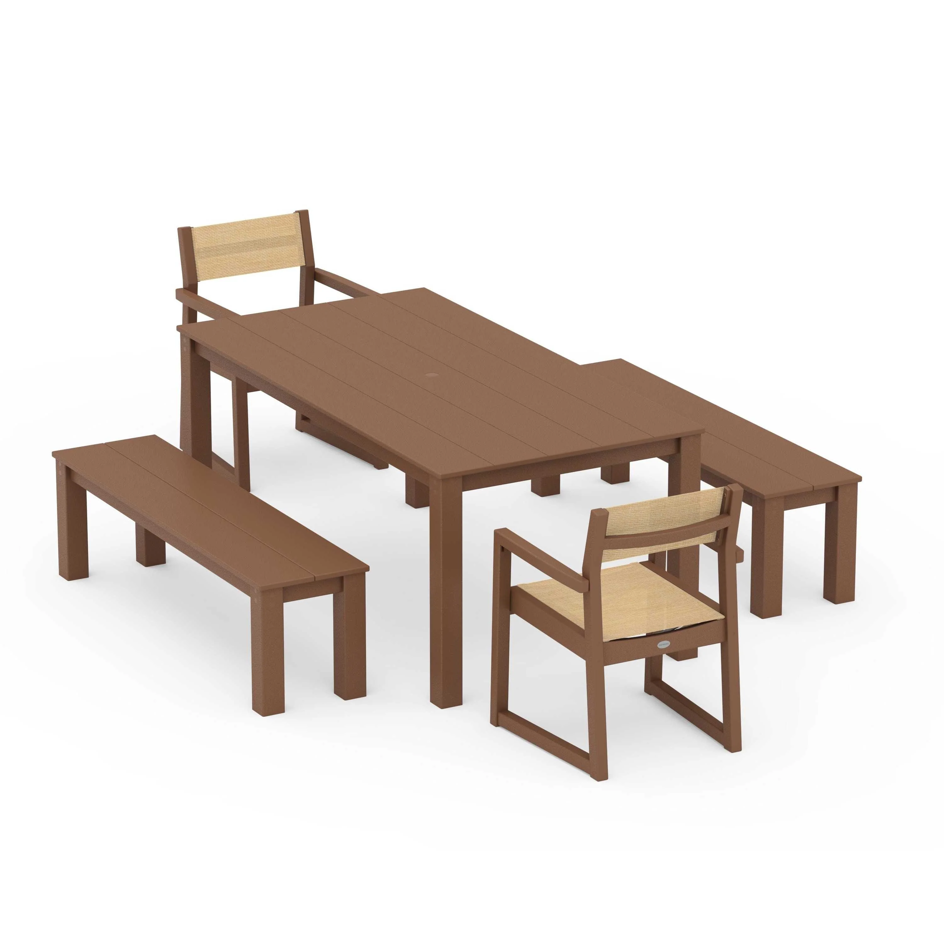 EDGE Sling Arm Chair 5-Piece Parsons Dining Set with Benches - Image 61