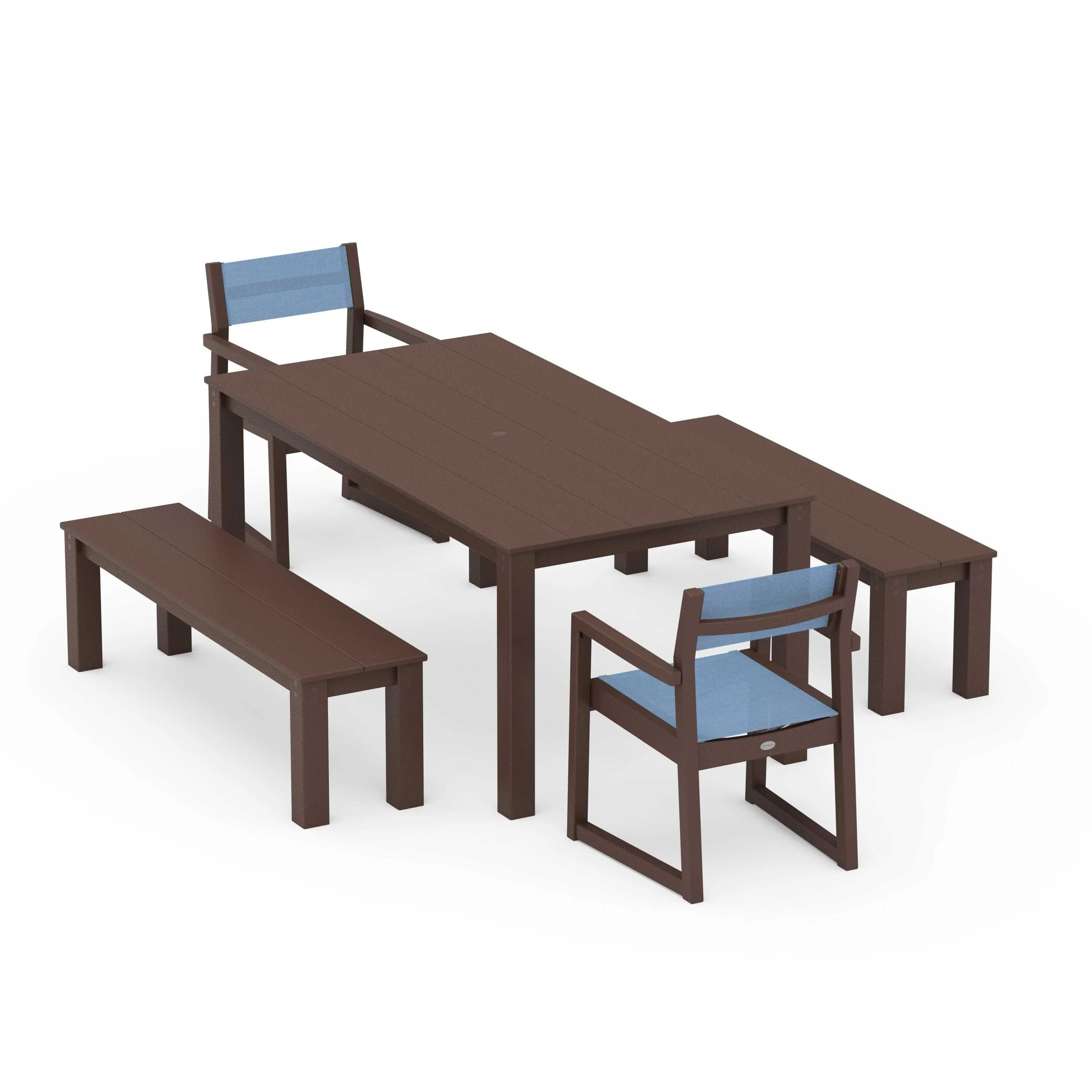 EDGE Sling Arm Chair 5-Piece Parsons Dining Set with Benches - Image 62