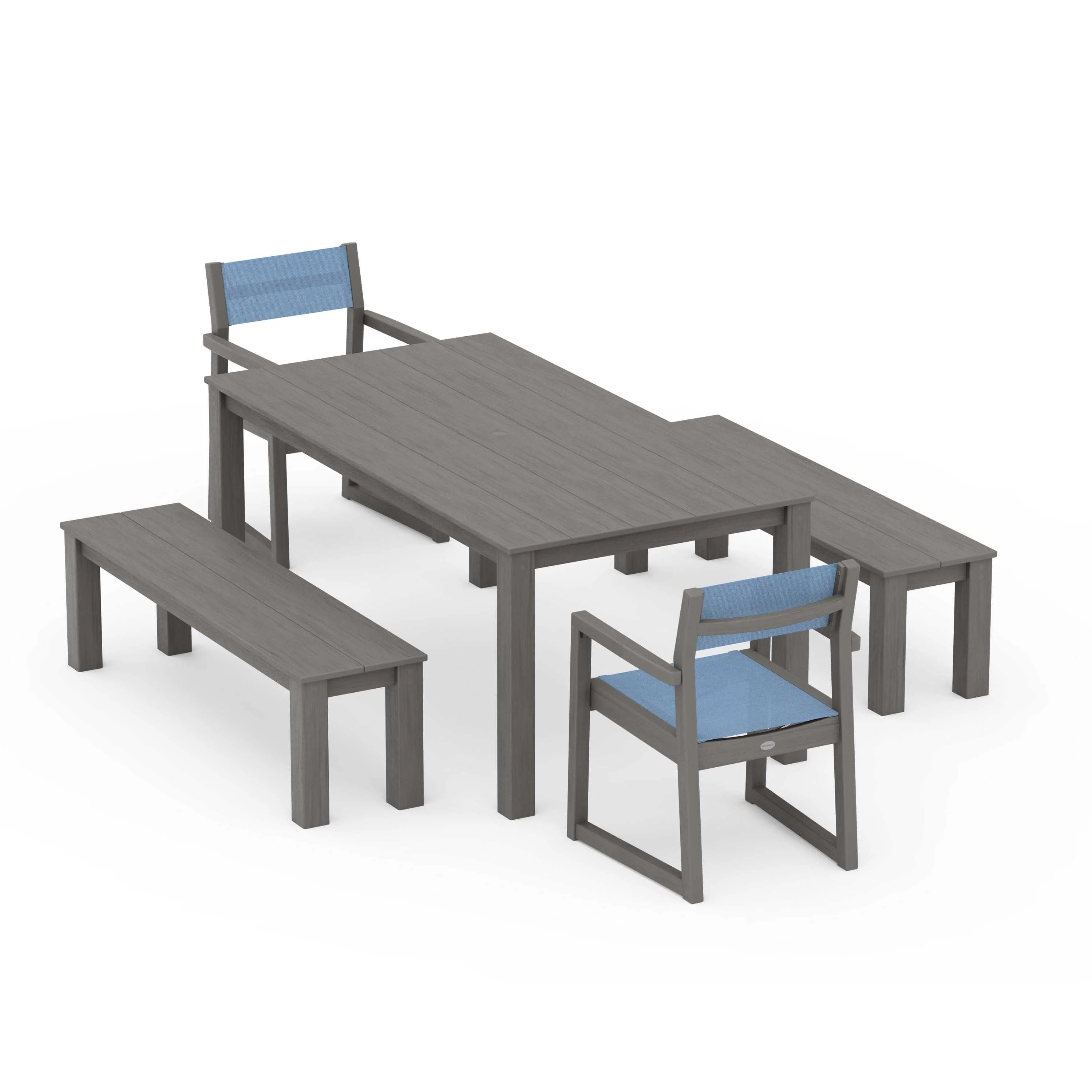 EDGE Sling Arm Chair 5-Piece Parsons Dining Set with Benches - Image 63