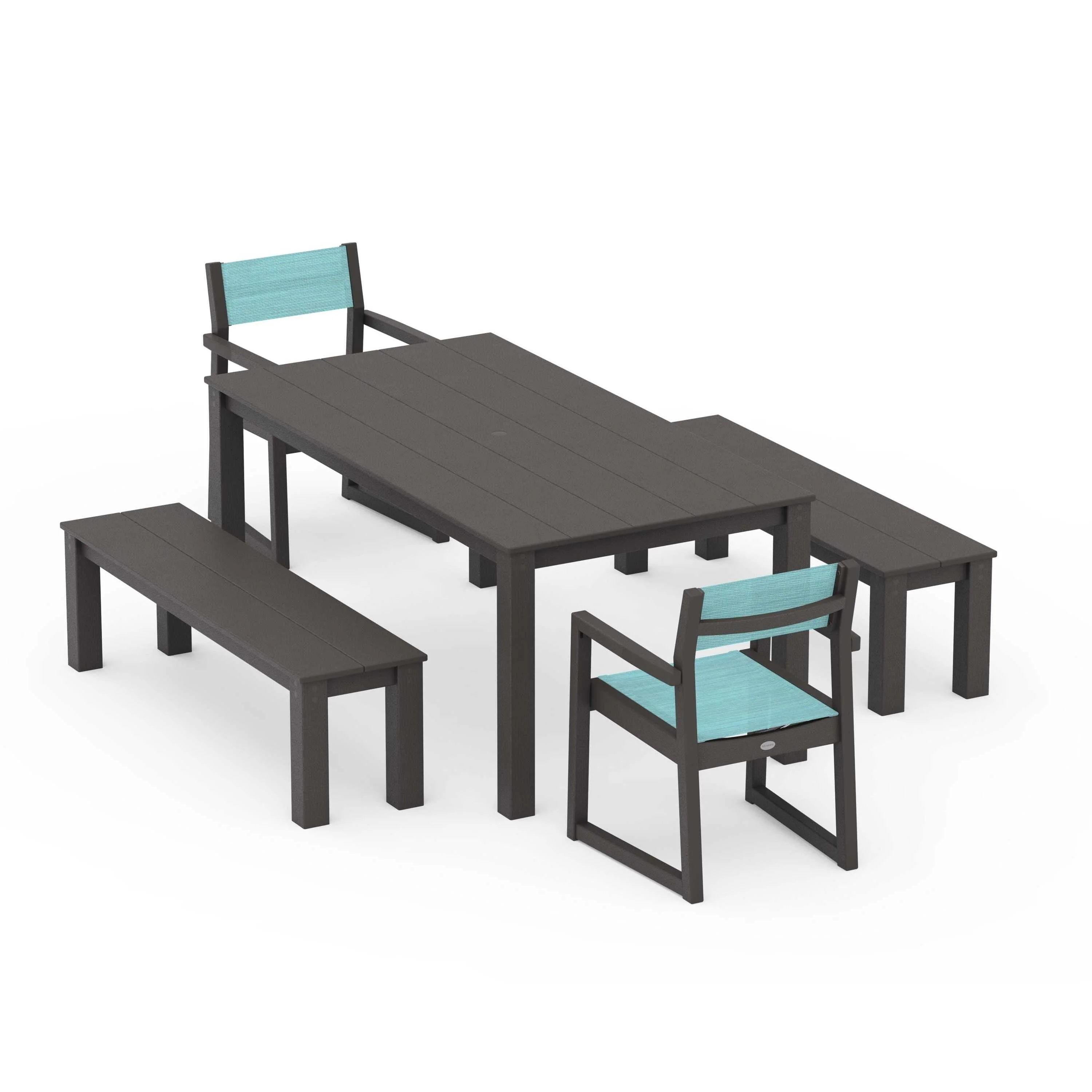 EDGE Sling Arm Chair 5-Piece Parsons Dining Set with Benches - Image 64