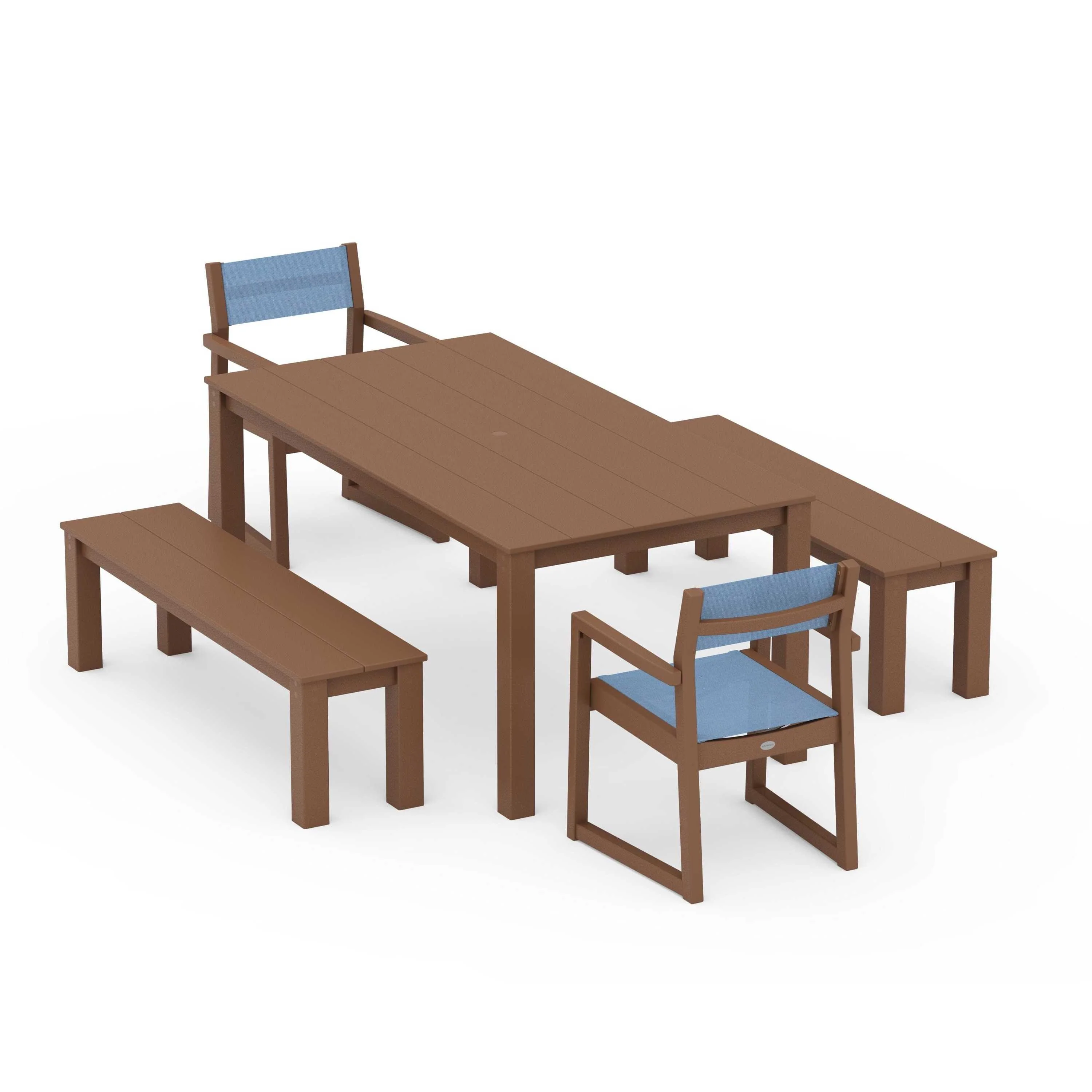 EDGE Sling Arm Chair 5-Piece Parsons Dining Set with Benches - Image 65
