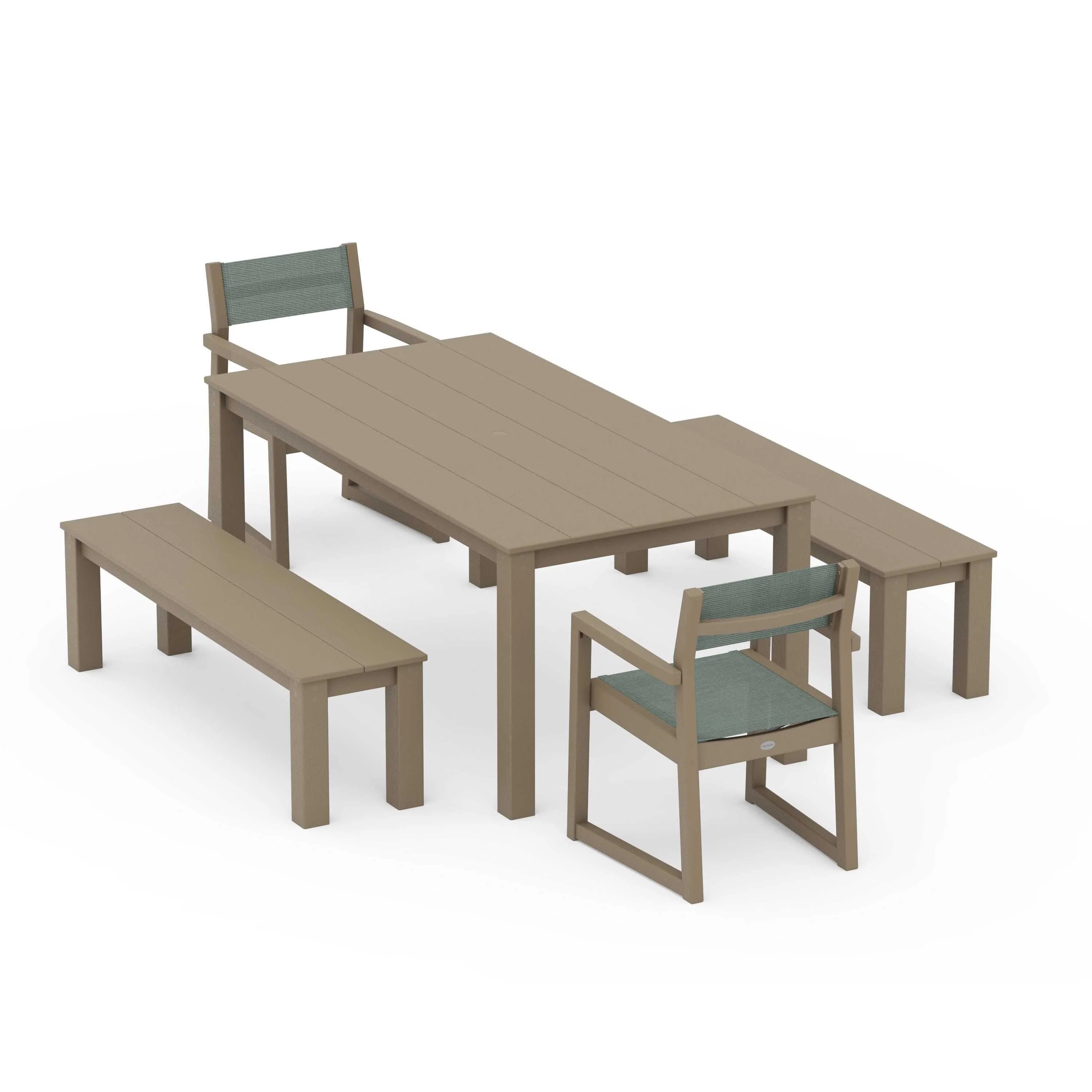 EDGE Sling Arm Chair 5-Piece Parsons Dining Set with Benches - Image 66