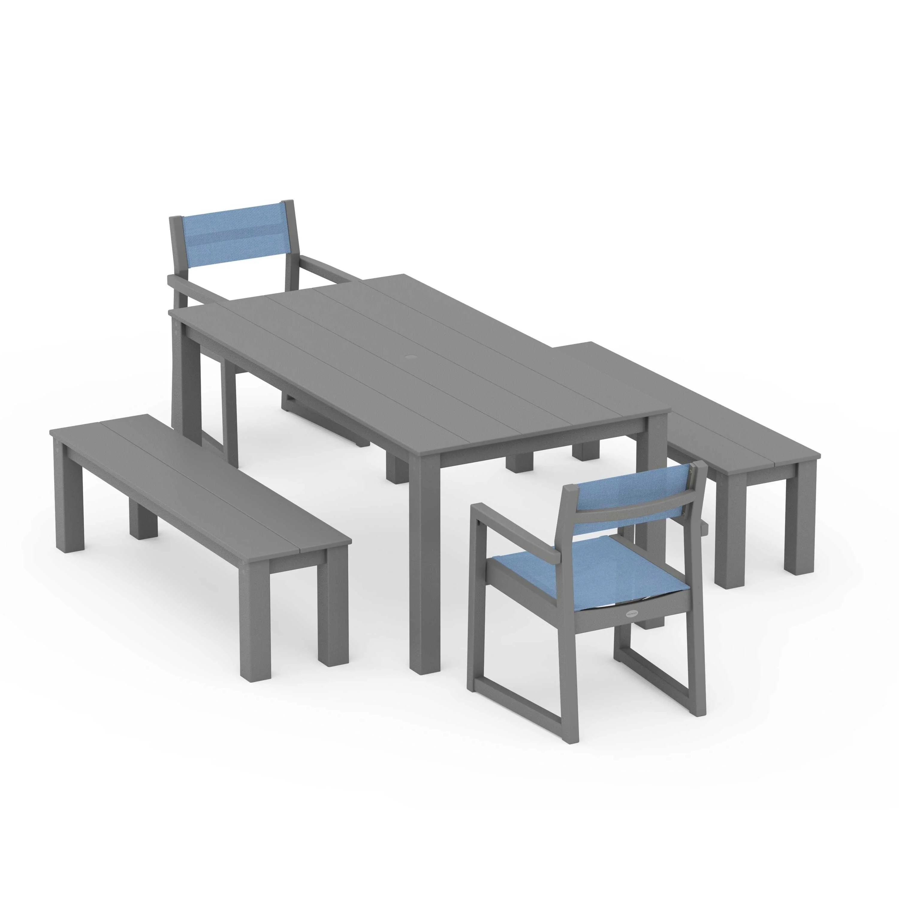 EDGE Sling Arm Chair 5-Piece Parsons Dining Set with Benches - Image 67