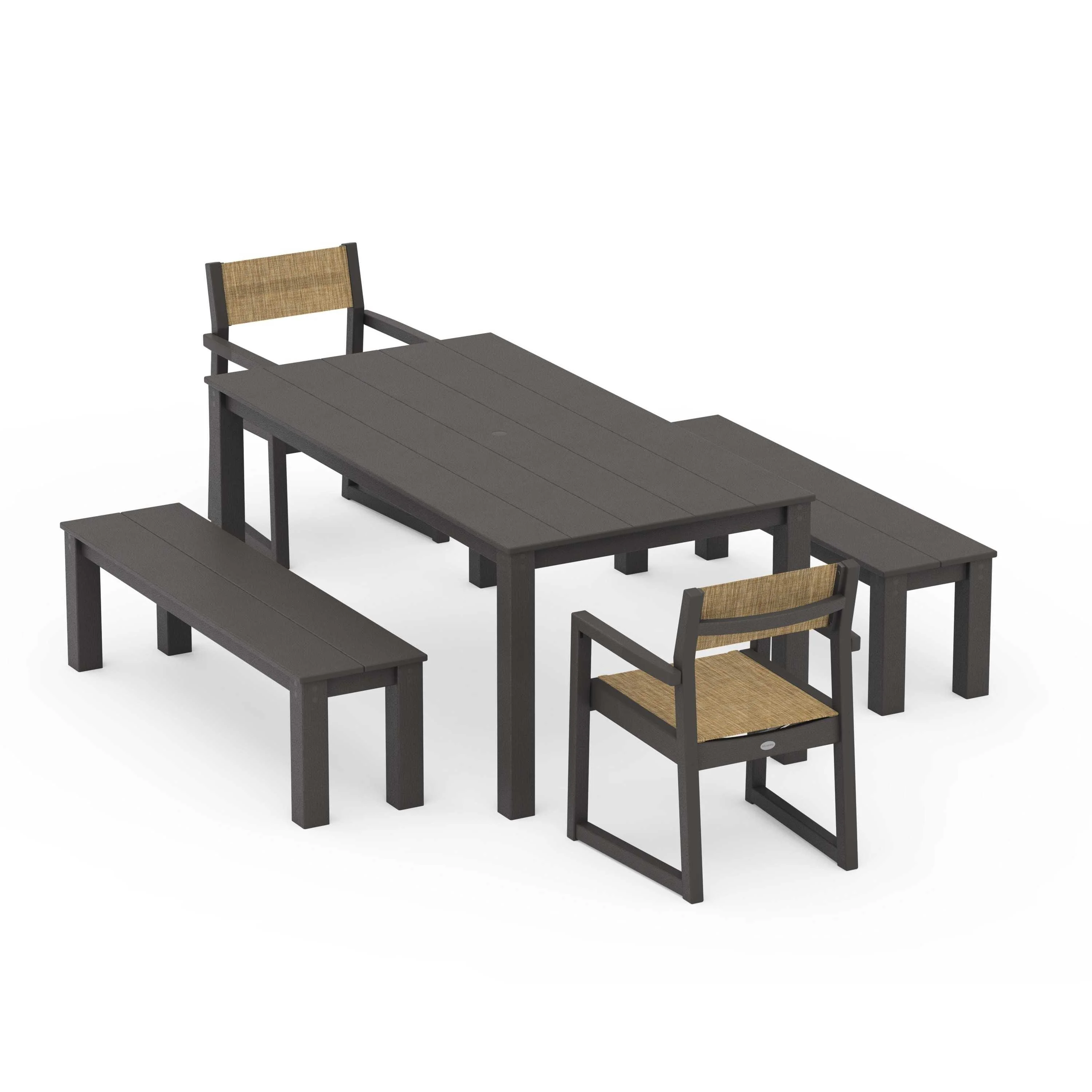 EDGE Sling Arm Chair 5-Piece Parsons Dining Set with Benches - Image 69
