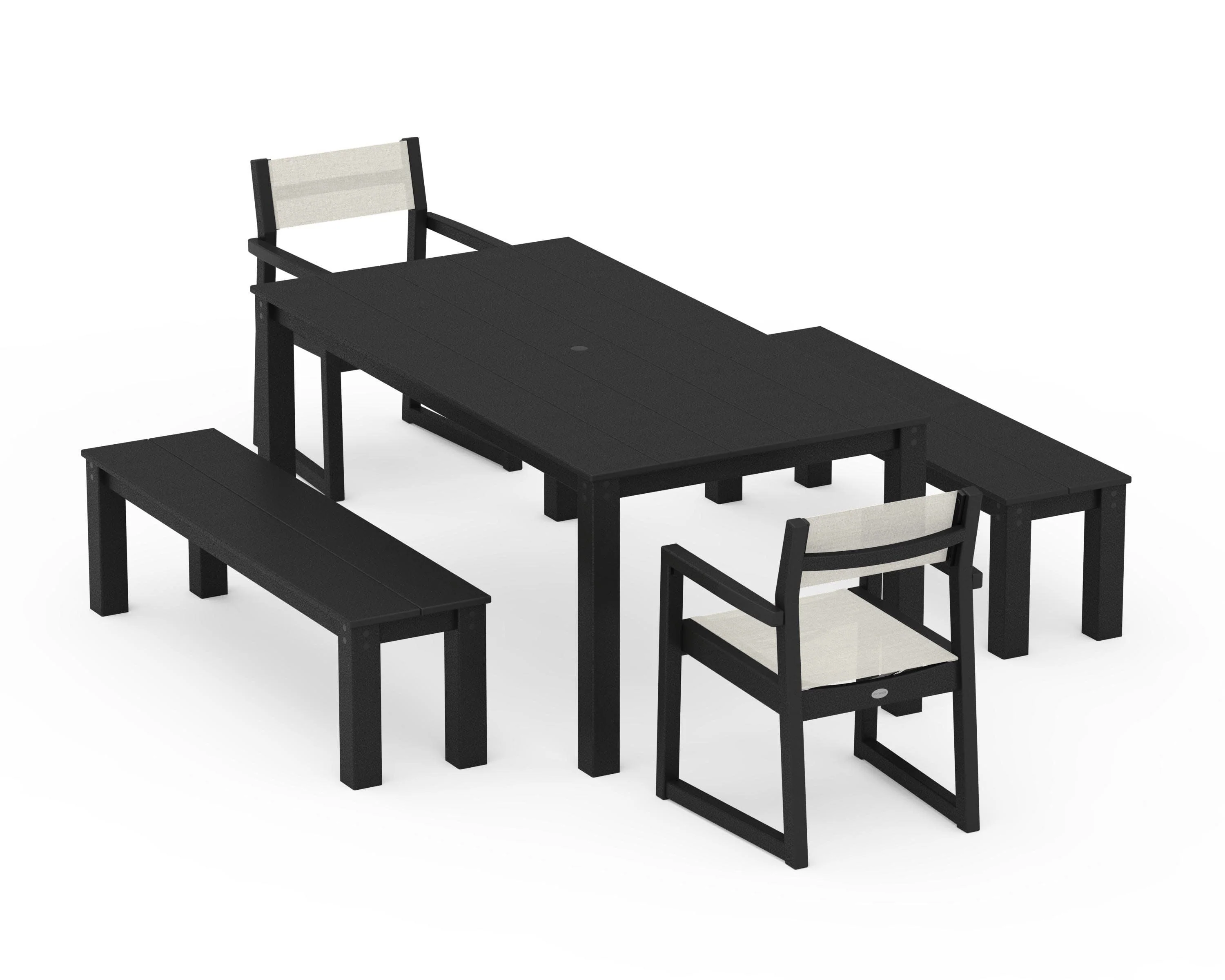 EDGE Sling Arm Chair 5-Piece Parsons Dining Set with Benches - Image 7