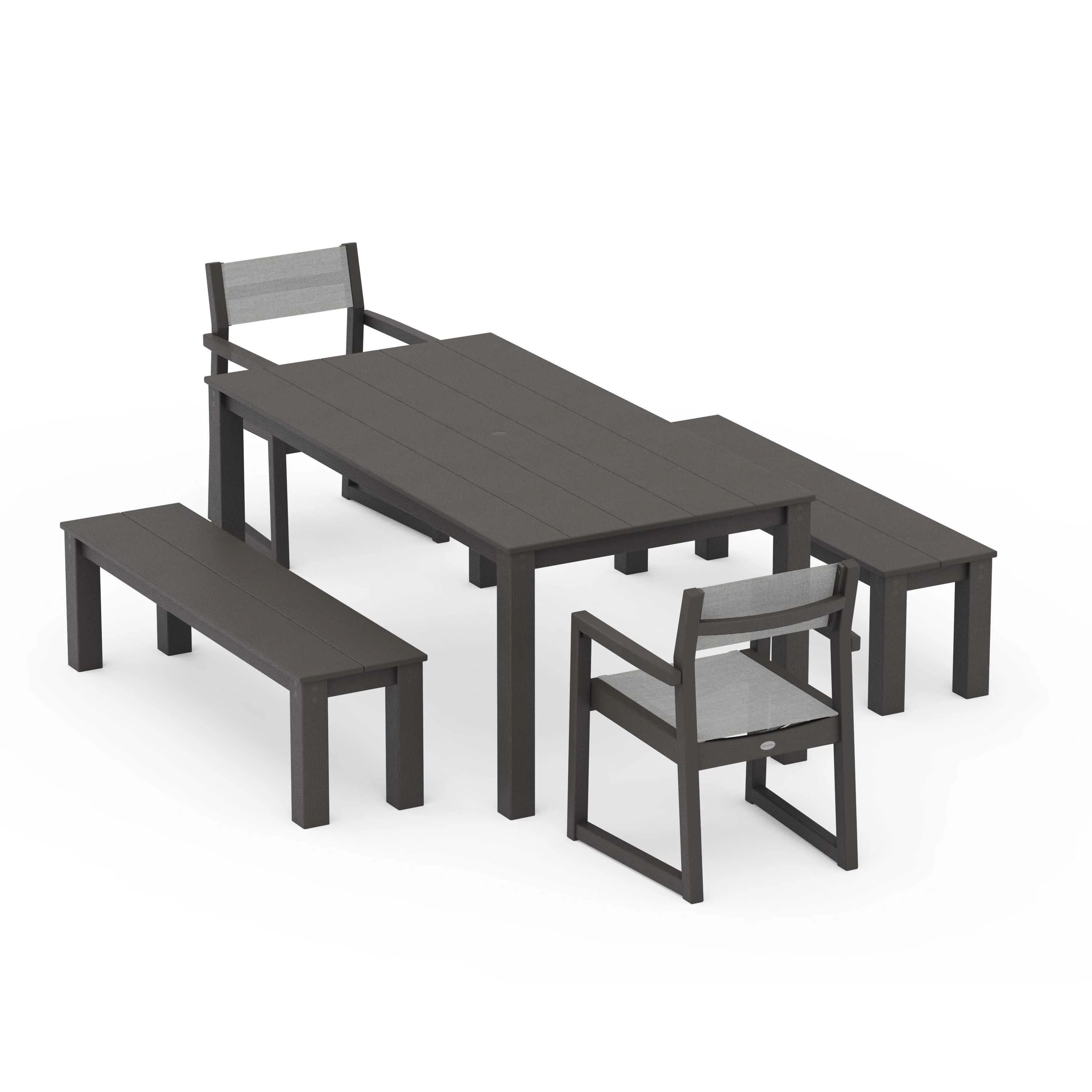 EDGE Sling Arm Chair 5-Piece Parsons Dining Set with Benches - Image 70