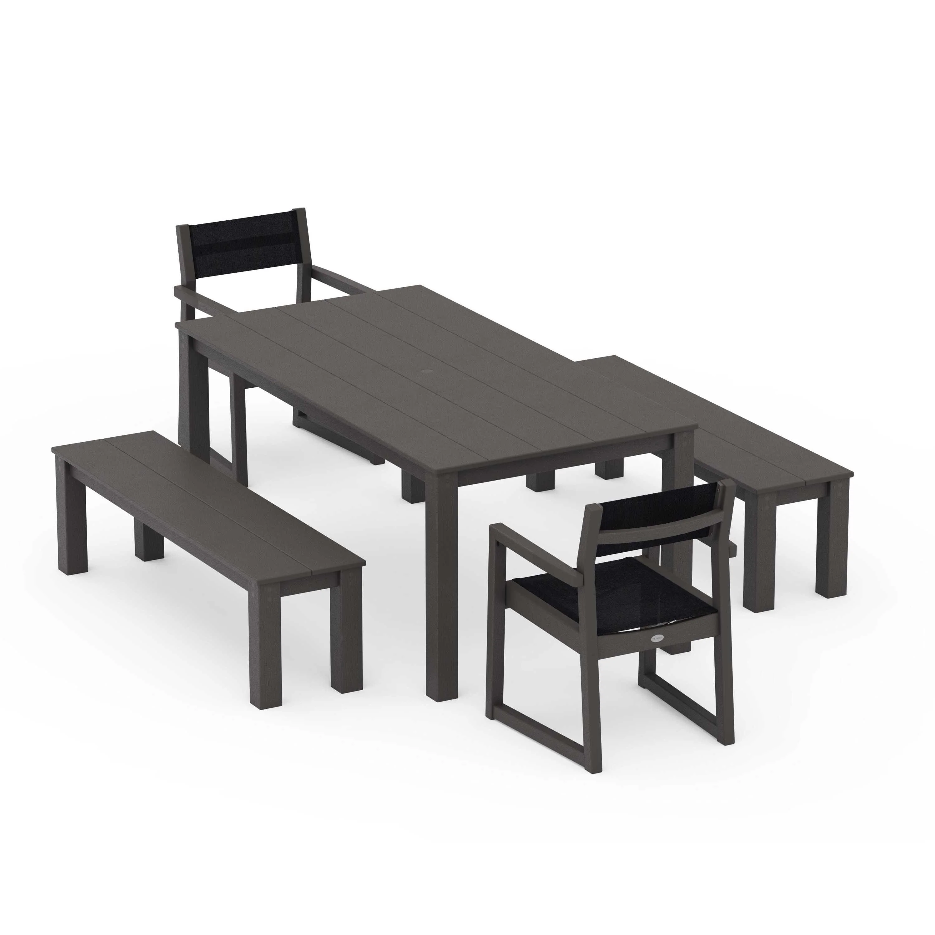 EDGE Sling Arm Chair 5-Piece Parsons Dining Set with Benches - Image 72