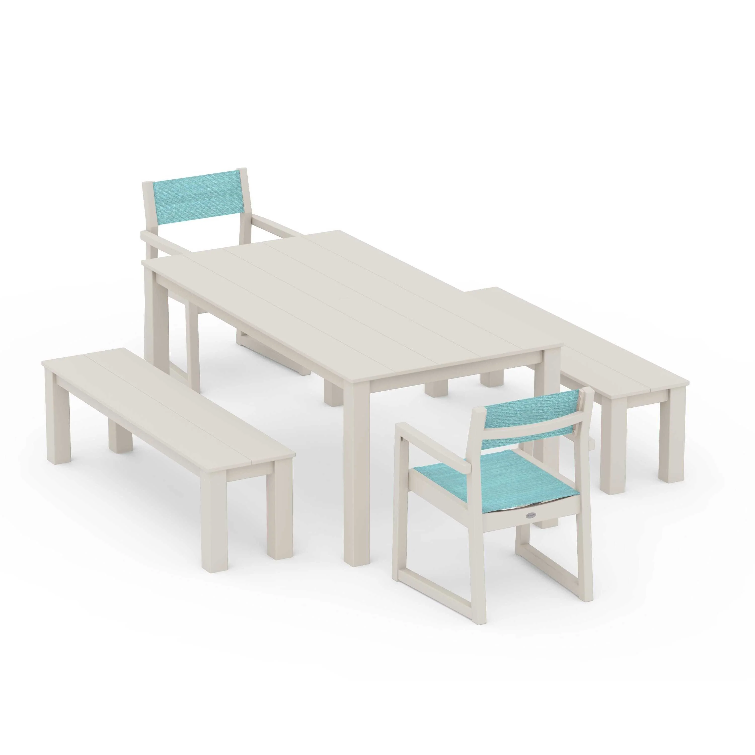 EDGE Sling Arm Chair 5-Piece Parsons Dining Set with Benches - Image 73