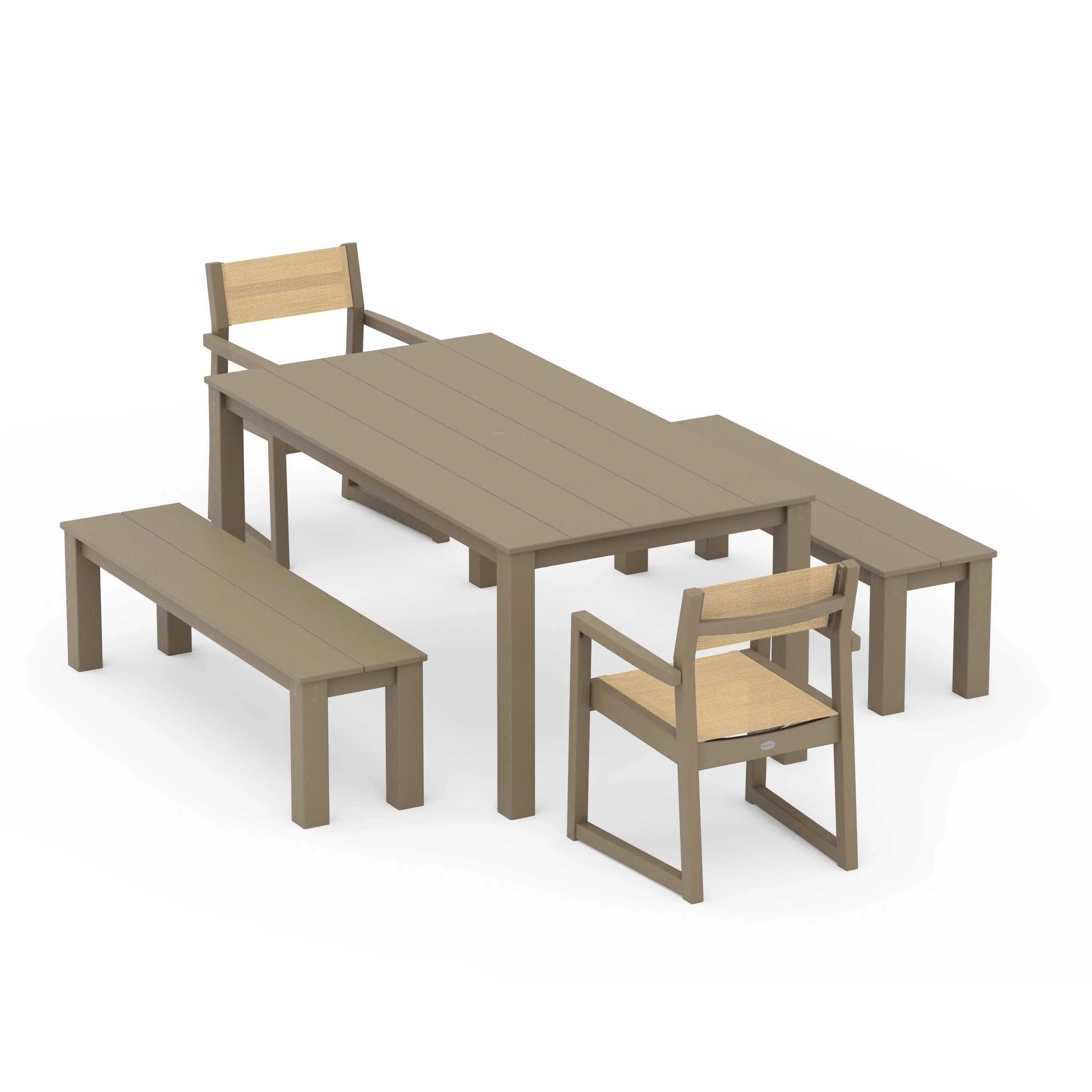 EDGE Sling Arm Chair 5-Piece Parsons Dining Set with Benches - Image 75