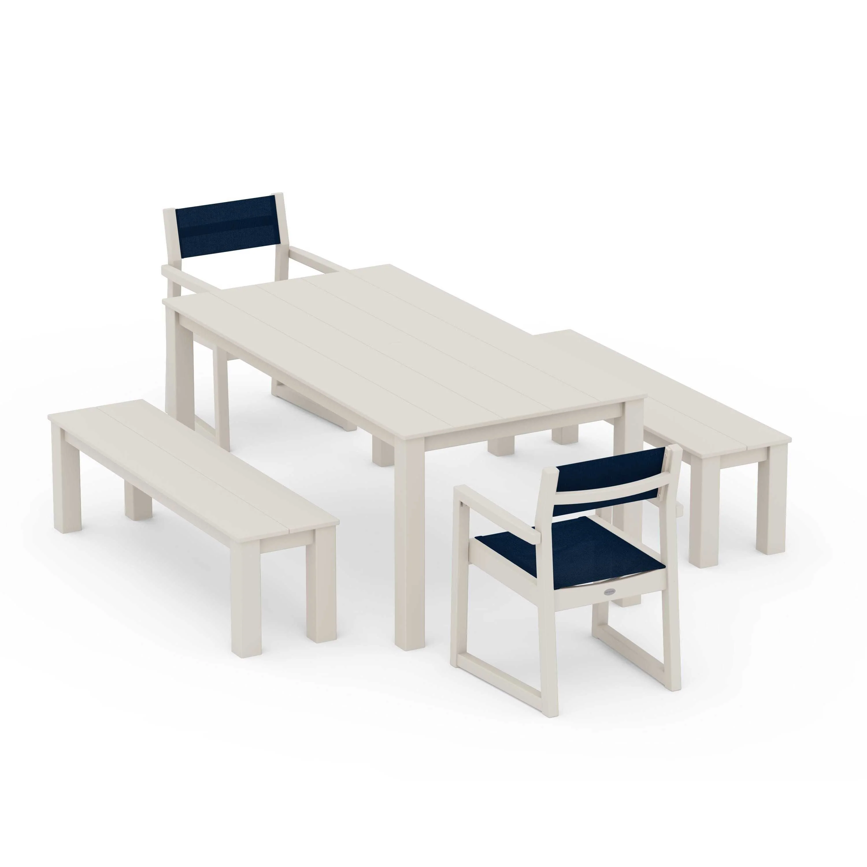 EDGE Sling Arm Chair 5-Piece Parsons Dining Set with Benches - Image 76