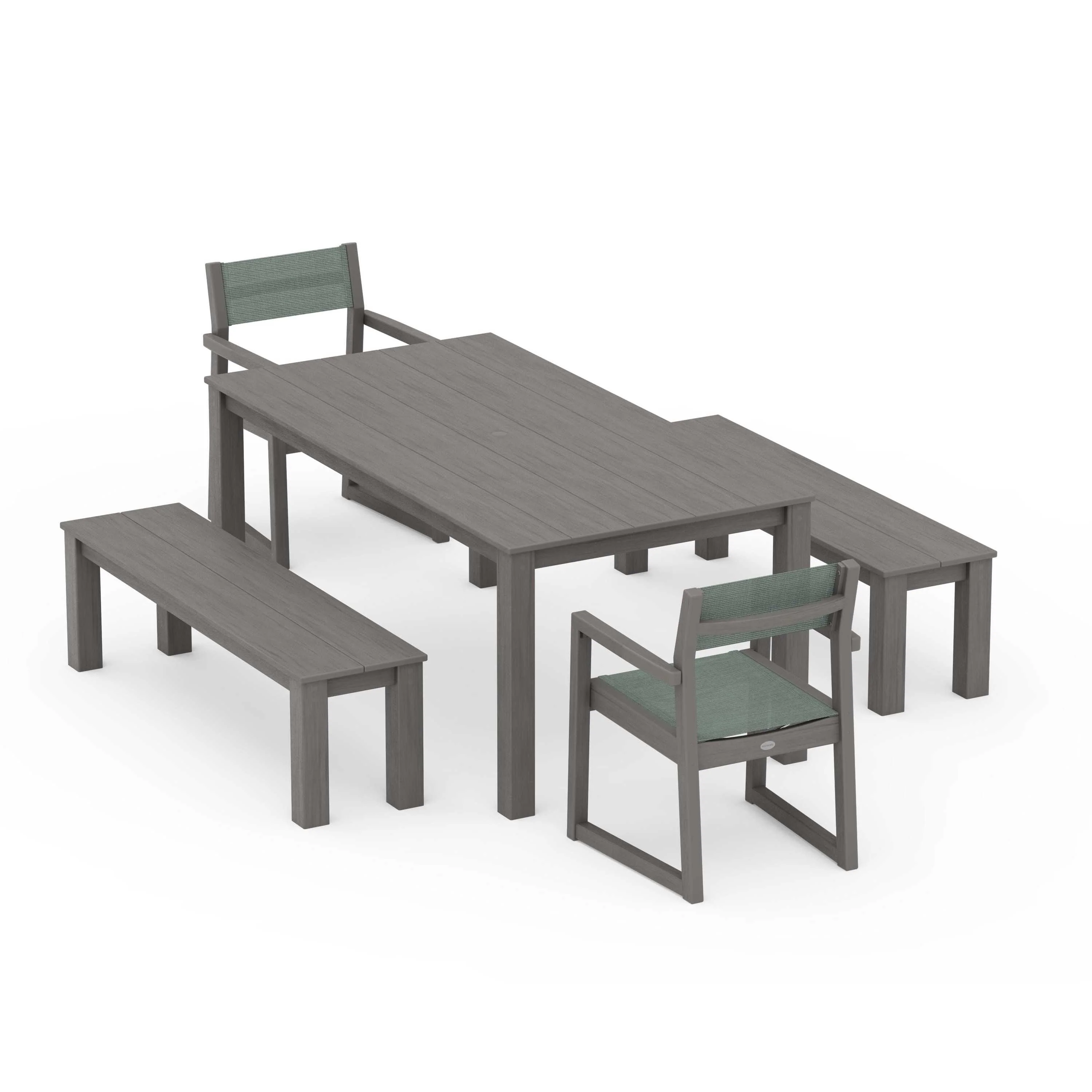 EDGE Sling Arm Chair 5-Piece Parsons Dining Set with Benches - Image 77