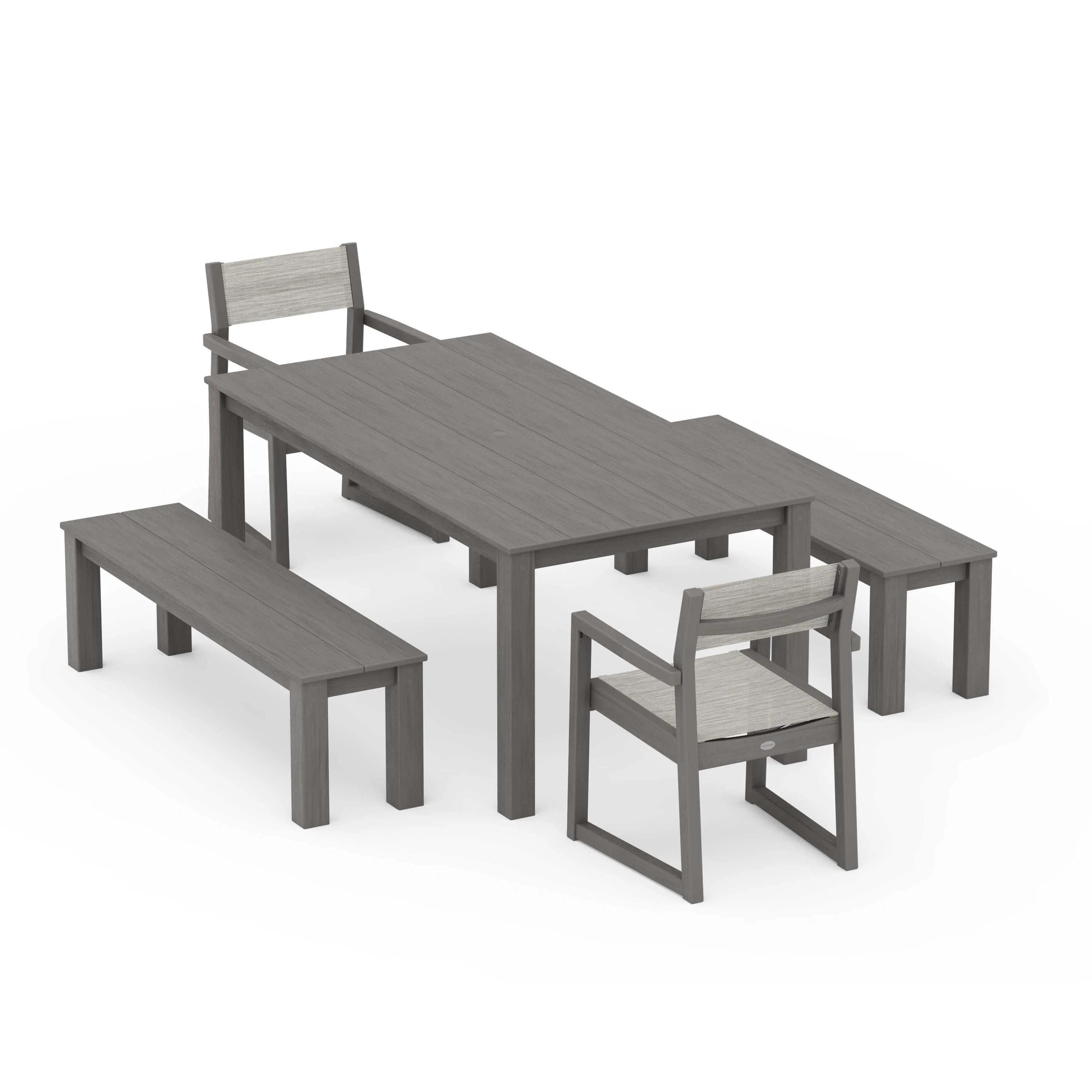EDGE Sling Arm Chair 5-Piece Parsons Dining Set with Benches - Image 78