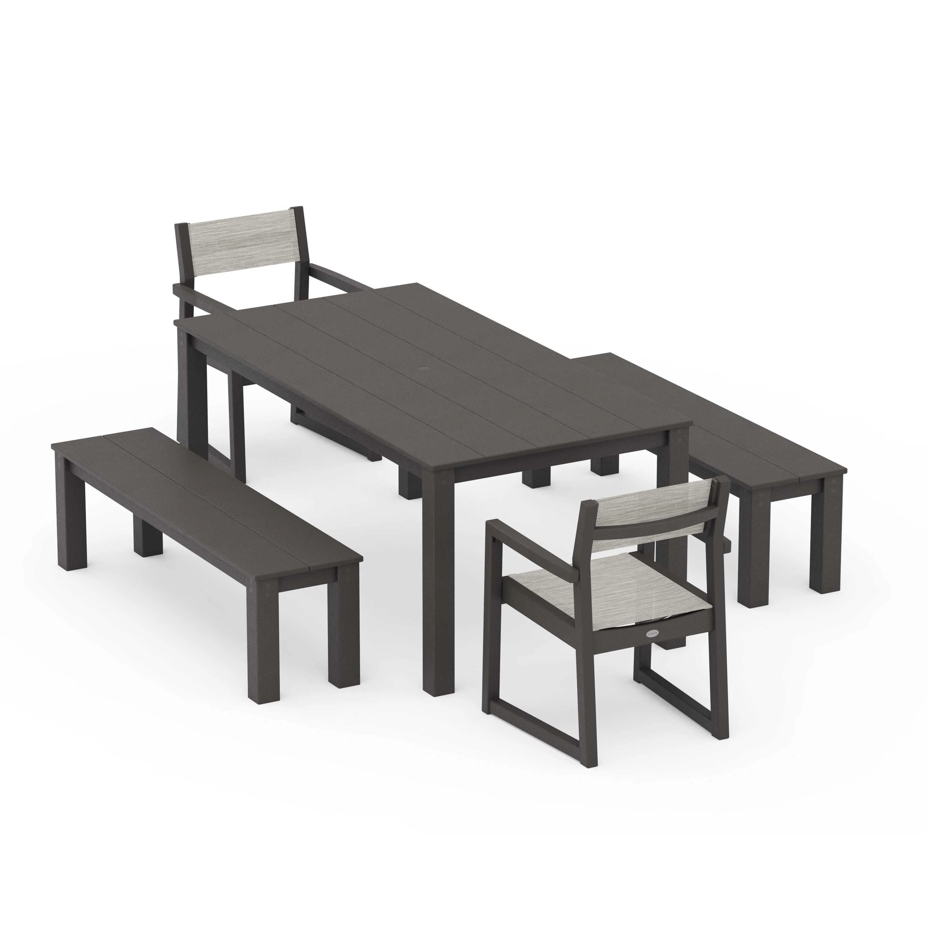 EDGE Sling Arm Chair 5-Piece Parsons Dining Set with Benches - Image 79