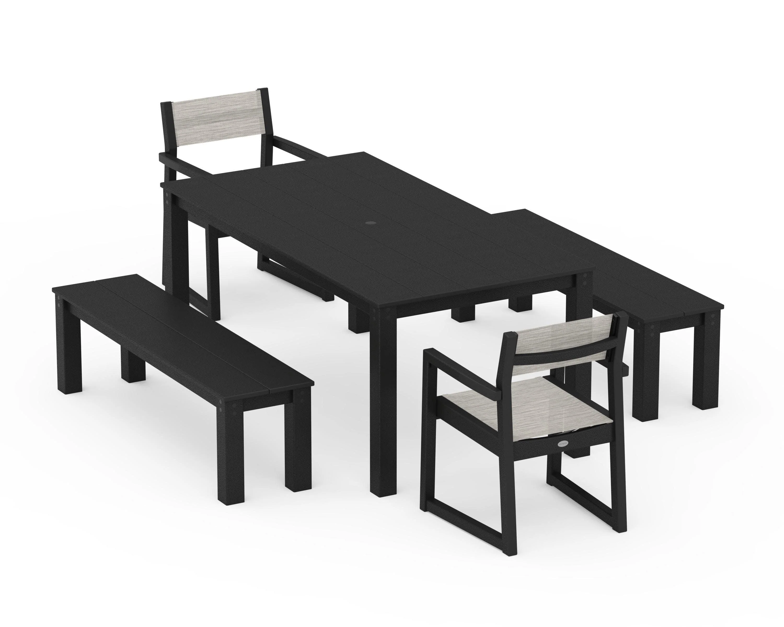 EDGE Sling Arm Chair 5-Piece Parsons Dining Set with Benches - Image 8