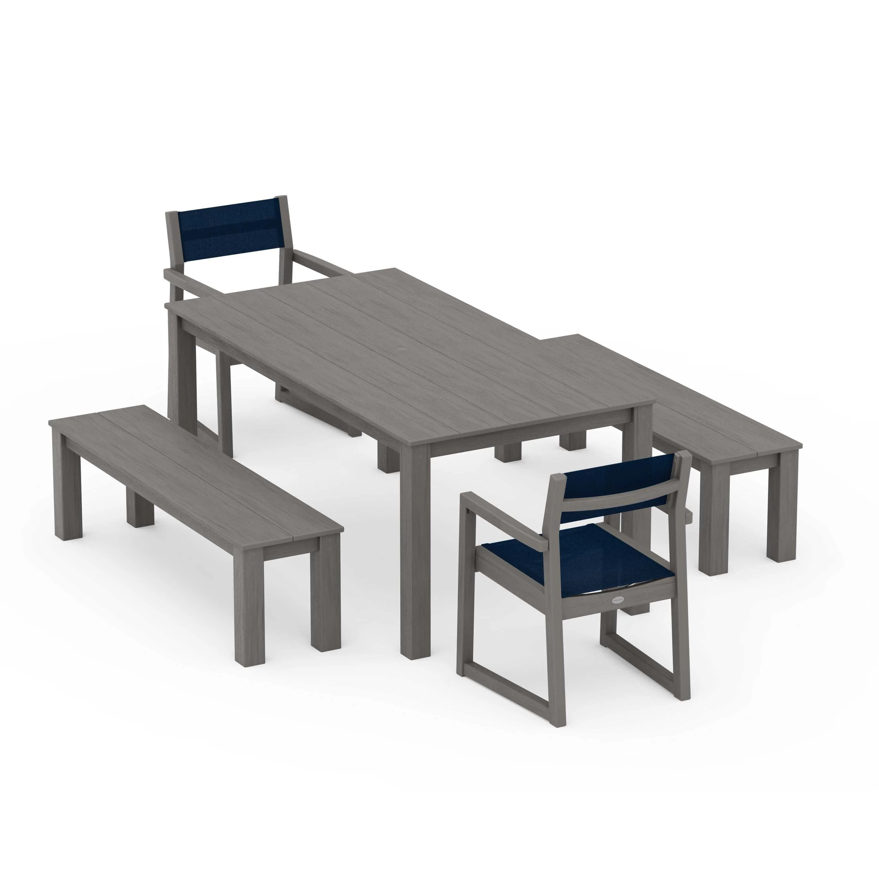 EDGE Sling Arm Chair 5-Piece Parsons Dining Set with Benches - Image 81