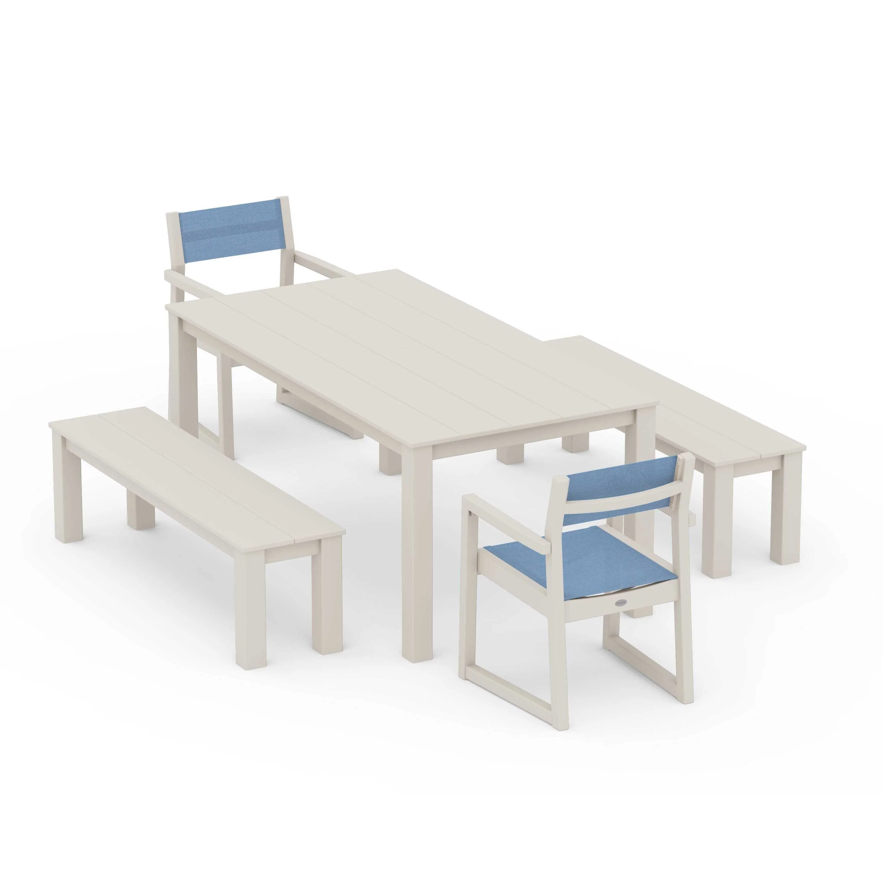 EDGE Sling Arm Chair 5-Piece Parsons Dining Set with Benches - Image 82