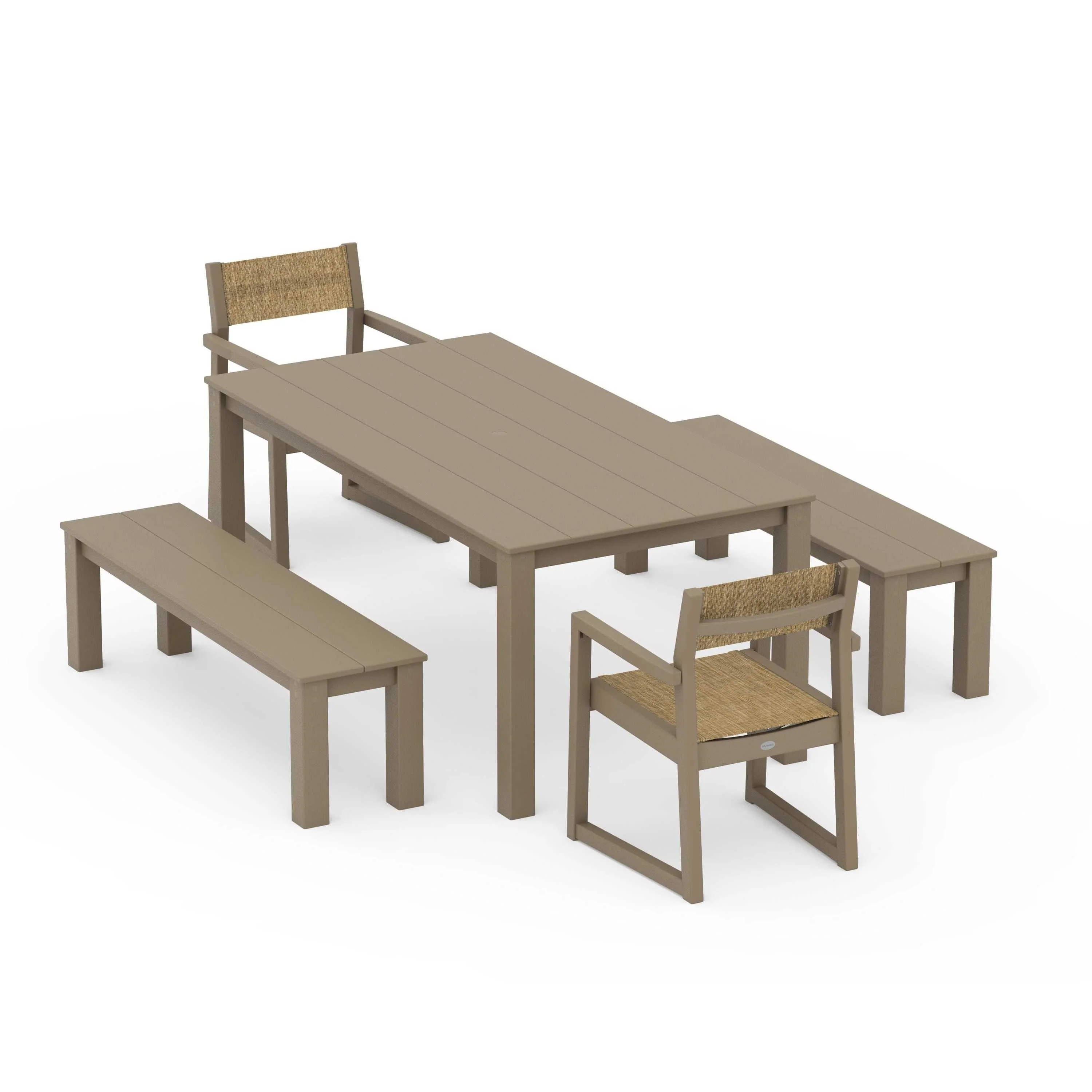 EDGE Sling Arm Chair 5-Piece Parsons Dining Set with Benches - Image 83