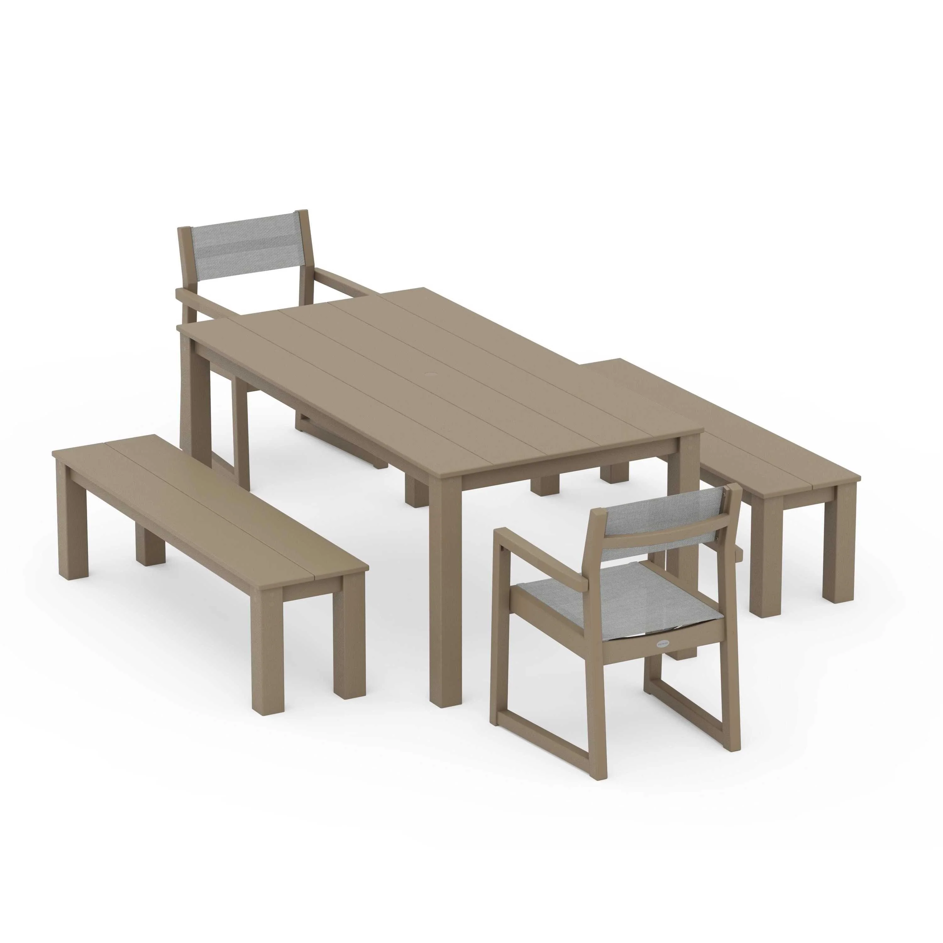 EDGE Sling Arm Chair 5-Piece Parsons Dining Set with Benches - Image 84