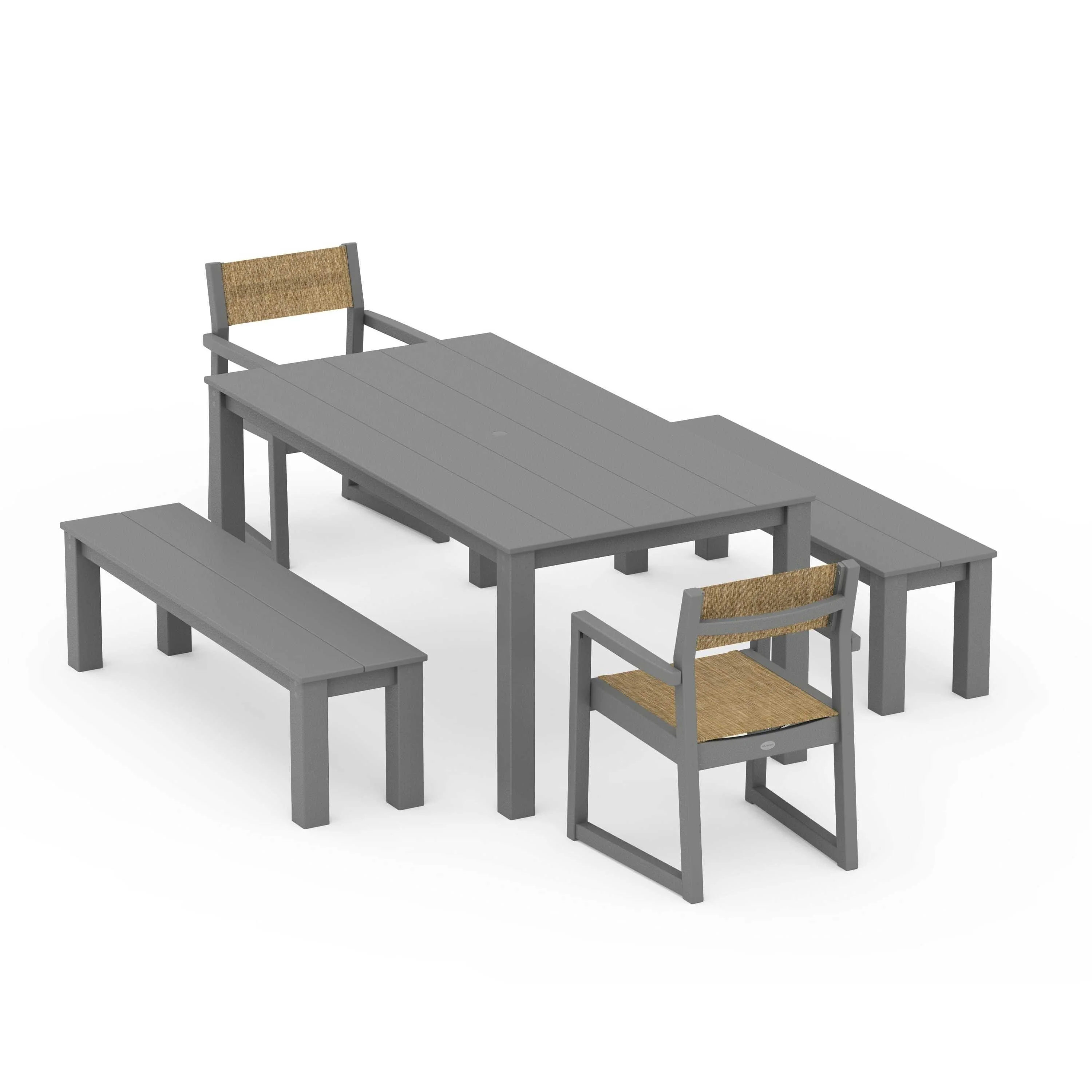 EDGE Sling Arm Chair 5-Piece Parsons Dining Set with Benches - Image 87