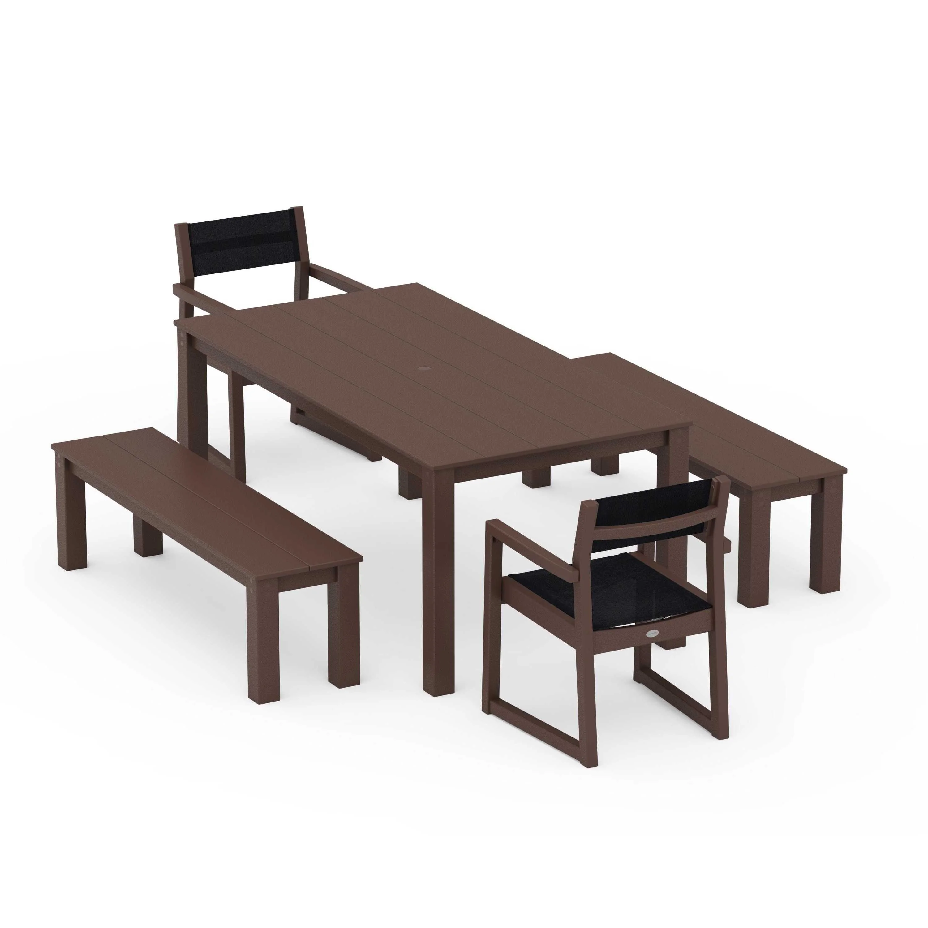 EDGE Sling Arm Chair 5-Piece Parsons Dining Set with Benches - Image 89