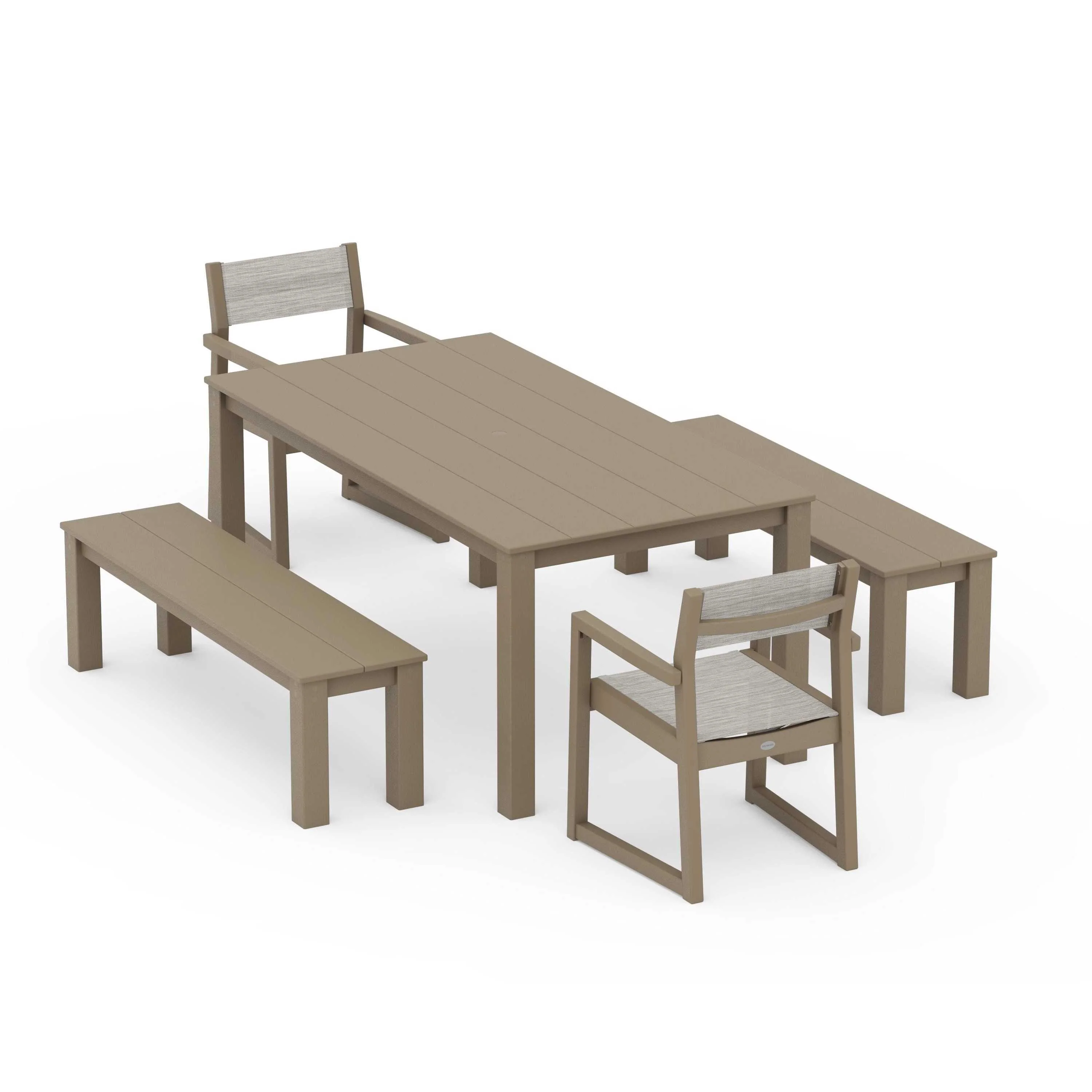 EDGE Sling Arm Chair 5-Piece Parsons Dining Set with Benches - Image 90