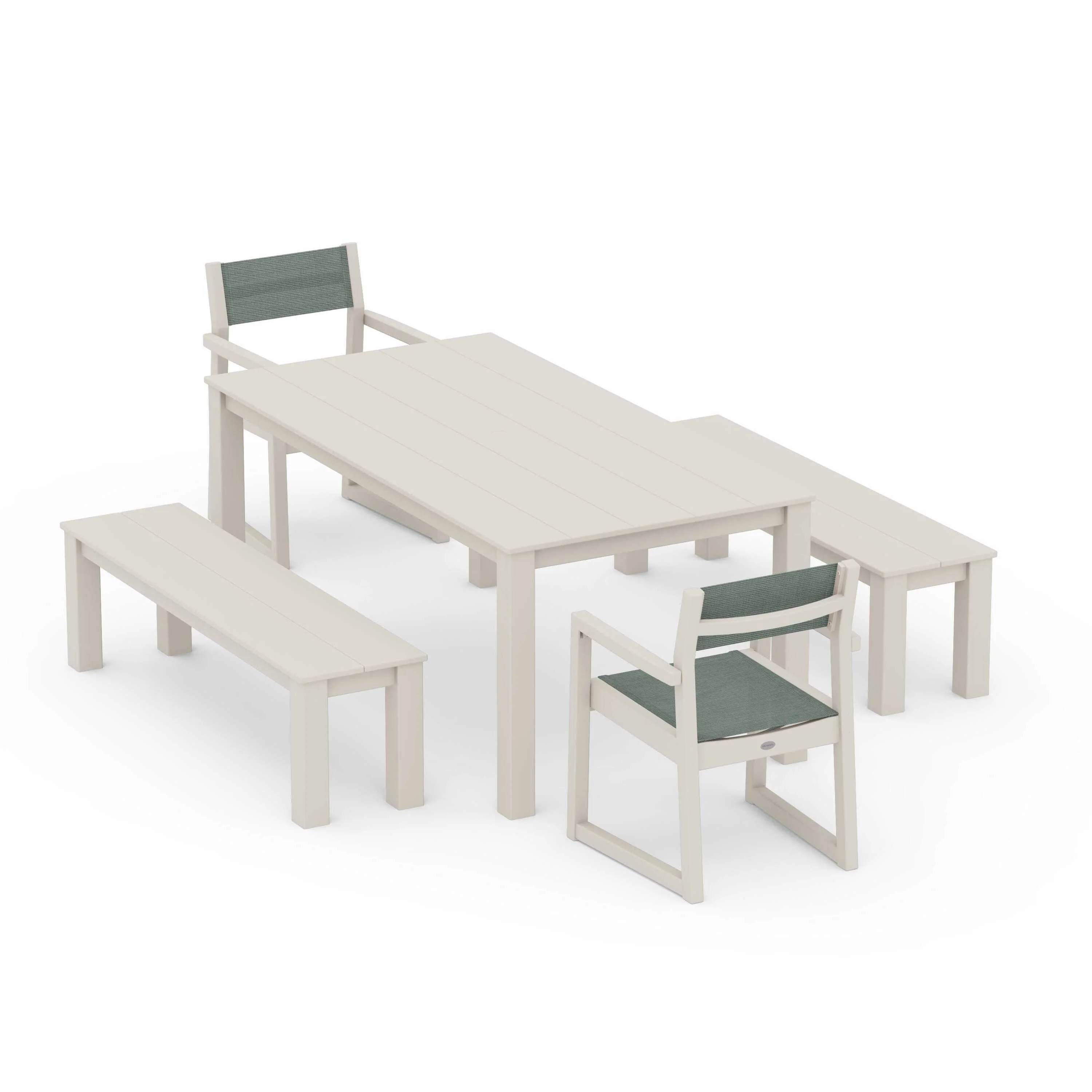 EDGE Sling Arm Chair 5-Piece Parsons Dining Set with Benches - Image 91