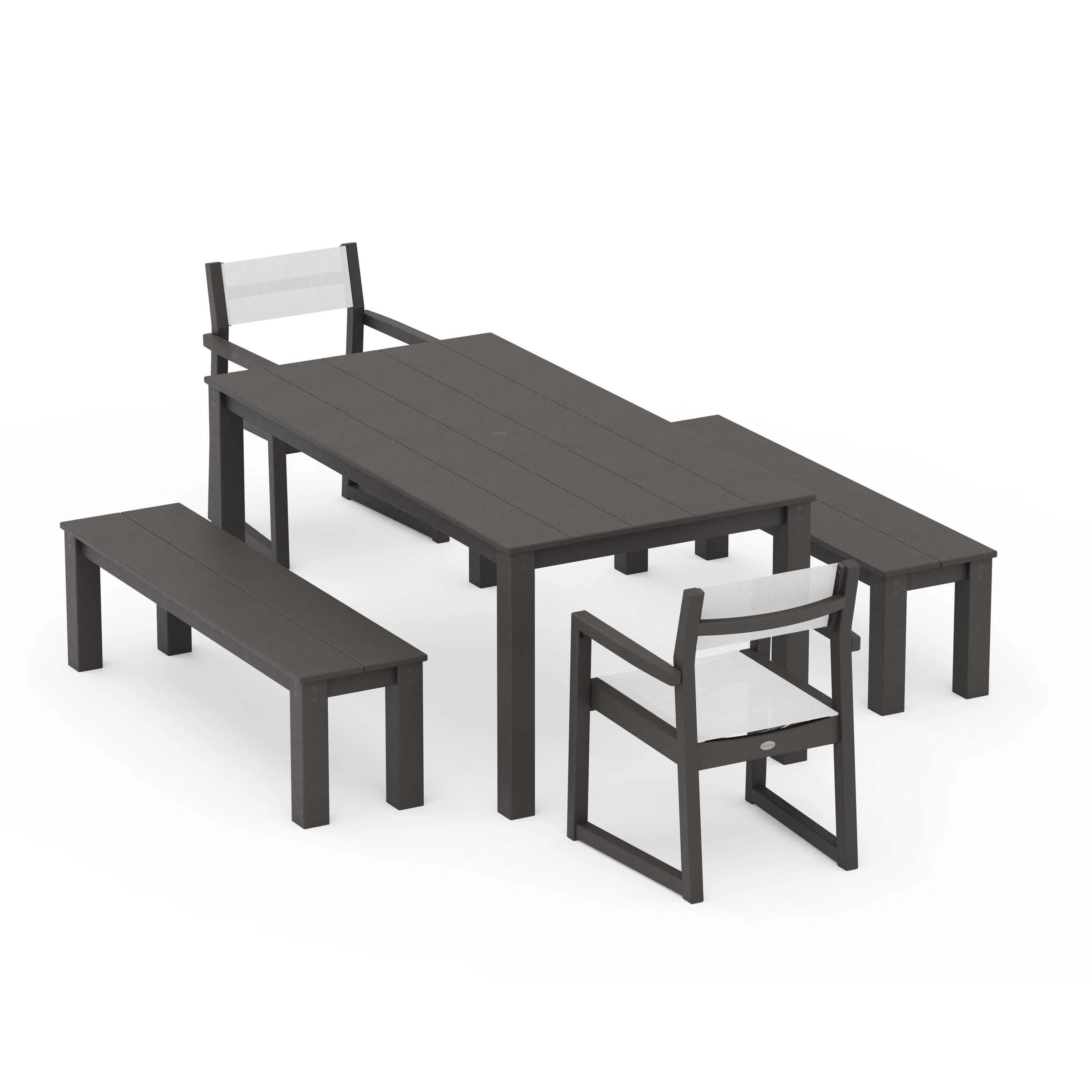 EDGE Sling Arm Chair 5-Piece Parsons Dining Set with Benches - Image 92